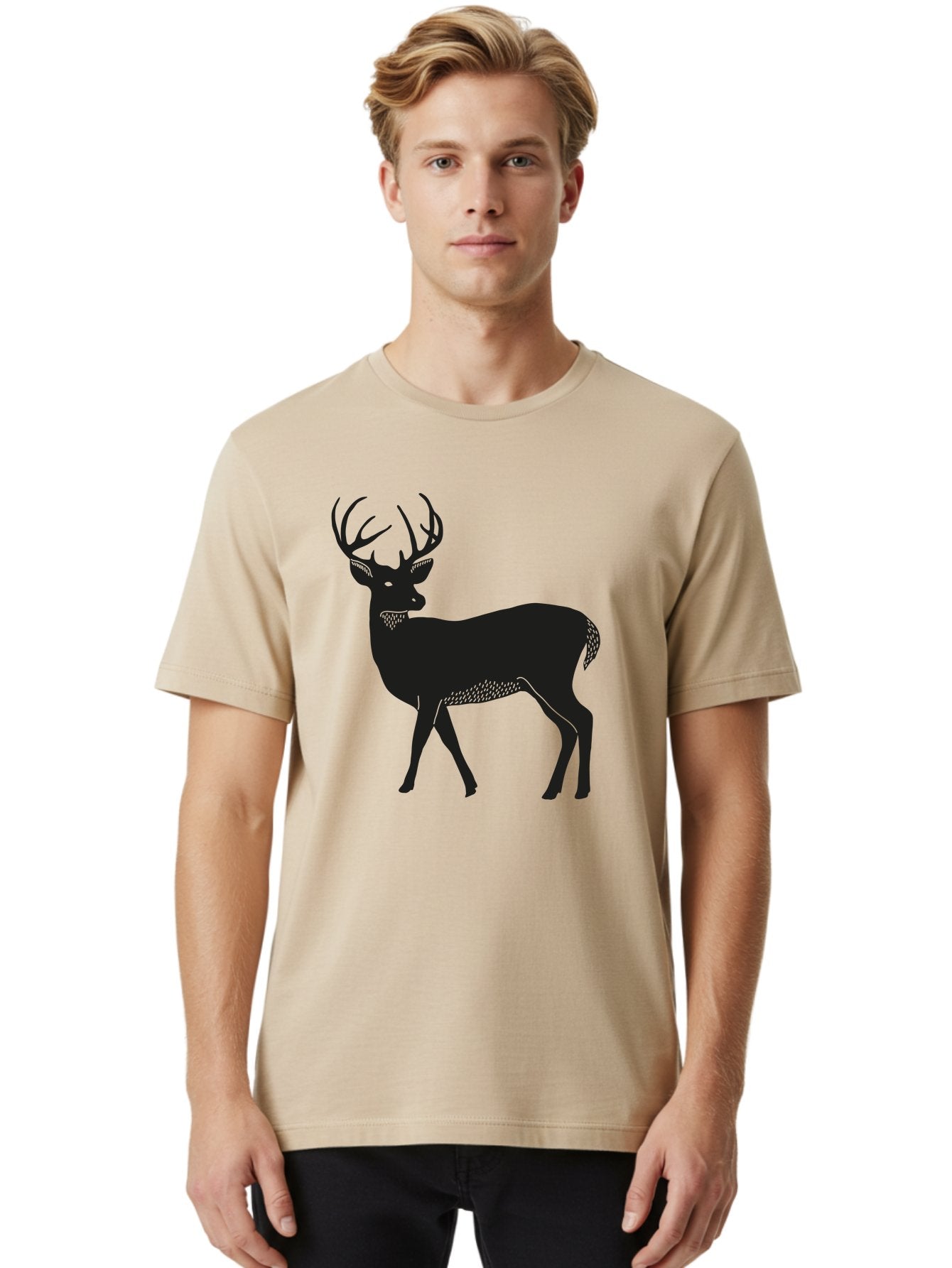 Deer-Silhouette-1 Men'S Graphic Tee, 100% Cotton, Comfortable Casual Summer Wear, Machine Washable, Deer Silhouette, Majestic Stag, Wildlife Art, Forest Creature, Nature Design, Minimalist Graphic, Antlers, Wild Animal, Natural World Aac208 23