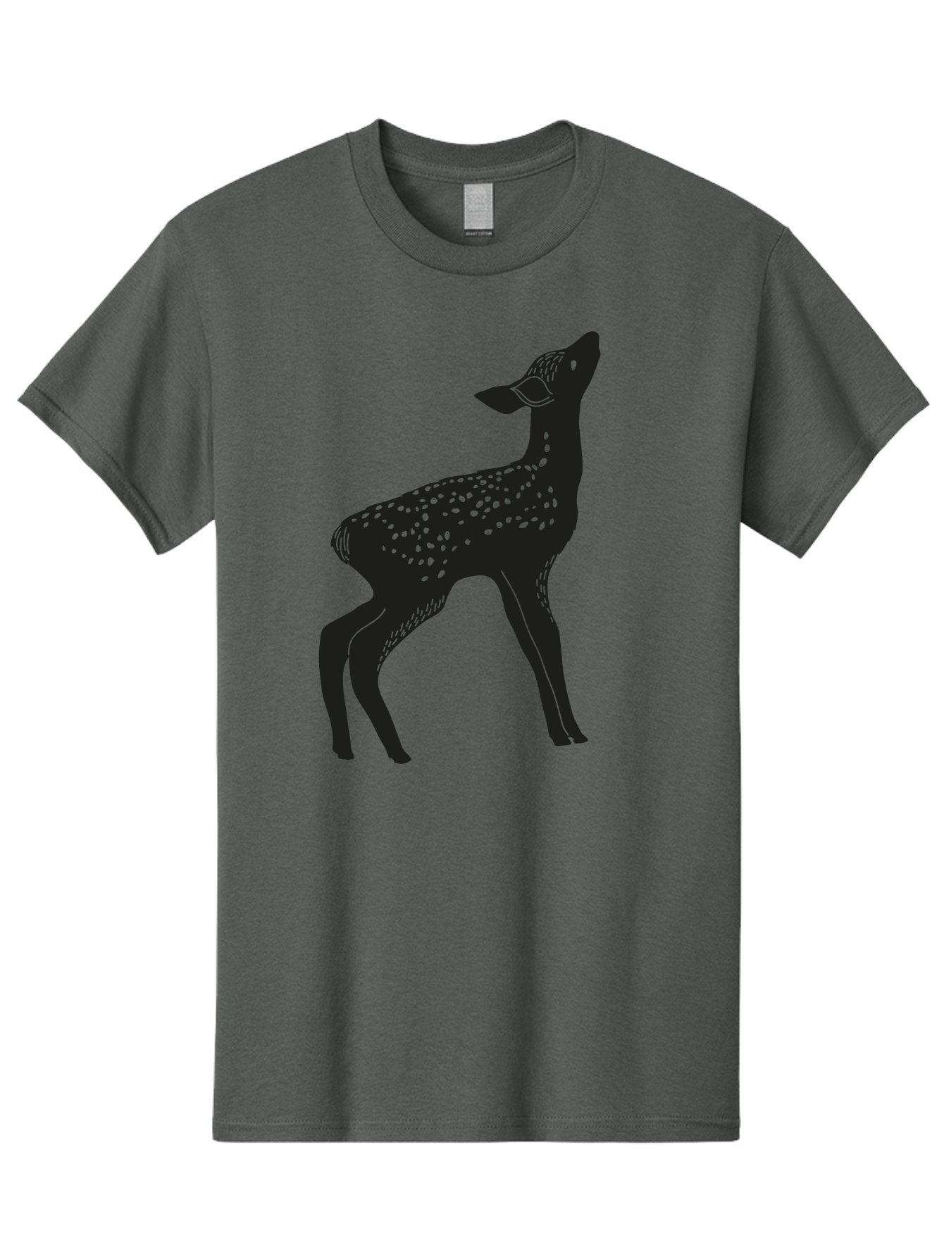 Deer-Silhouette Men'S Graphic Tee, 100% Cotton, Comfortable Casual Summer Wear, Machine Washable, Deer Silhouette, Spotted Deer, Wildlife Graphic, Minimalist Design, Simple Art, Wild Animal Illustration, Spotted Fur, Black Silhouette Aac209 9
