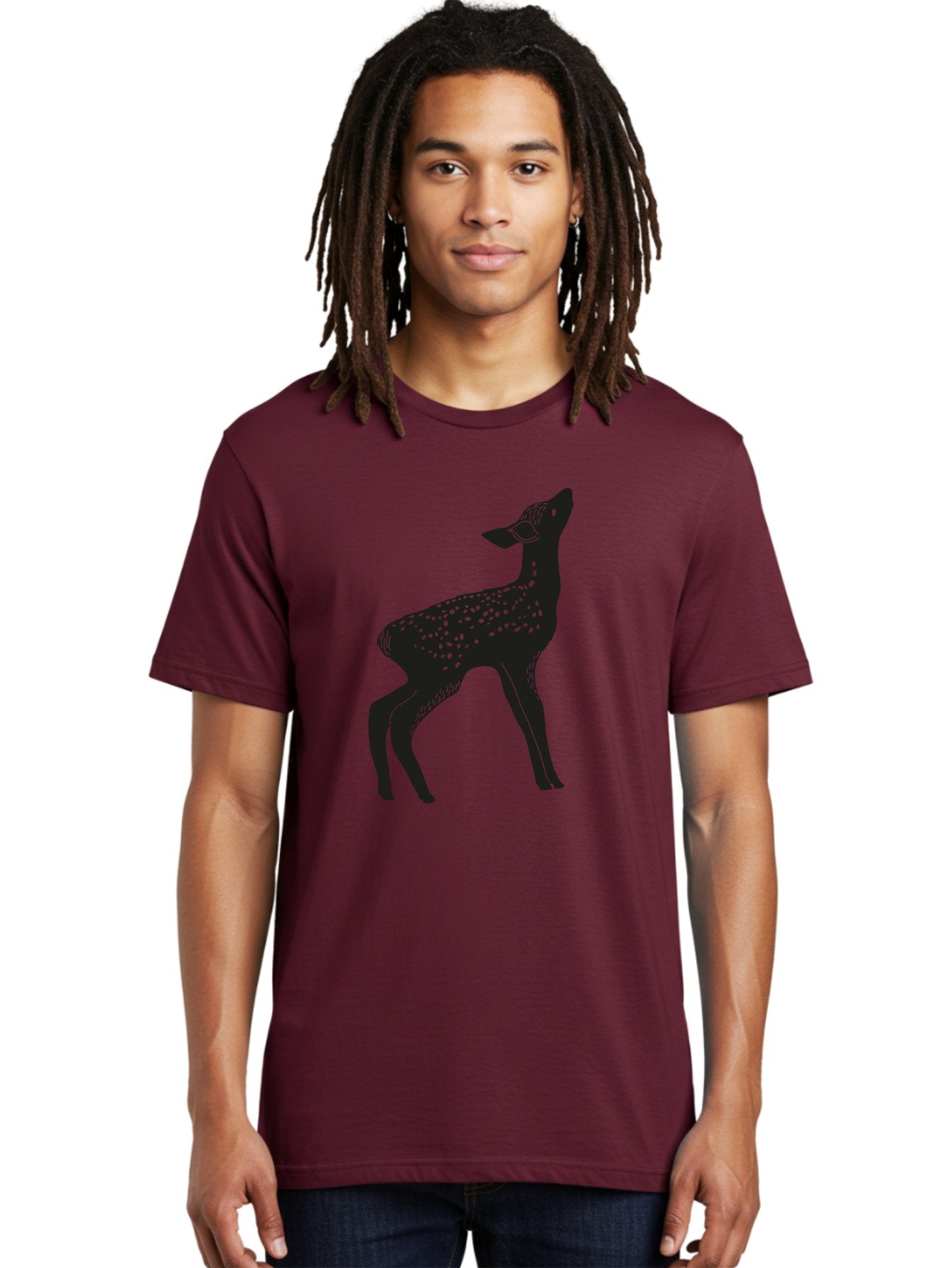 Deer-Silhouette Men'S Graphic Tee, 100% Cotton, Comfortable Casual Summer Wear, Machine Washable, Deer Silhouette, Spotted Deer, Wildlife Graphic, Minimalist Design, Simple Art, Wild Animal Illustration, Spotted Fur, Black Silhouette Aac209 23