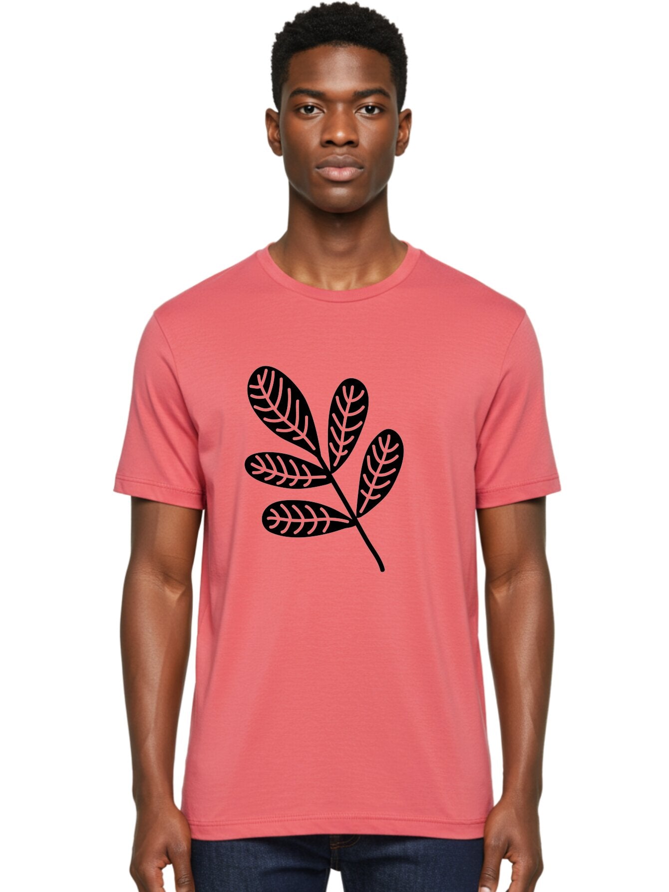 Five-Leaves Men'S Graphic Tee, 100% Cotton, Comfortable Casual Summer Wear, Machine Washable, Black Leaves, Leafy Branch, Foliage Illustration, Nature Graphics, Simple Leaf Design, Minimalist Botanical Art, Leaf Silhouette Aac210 16