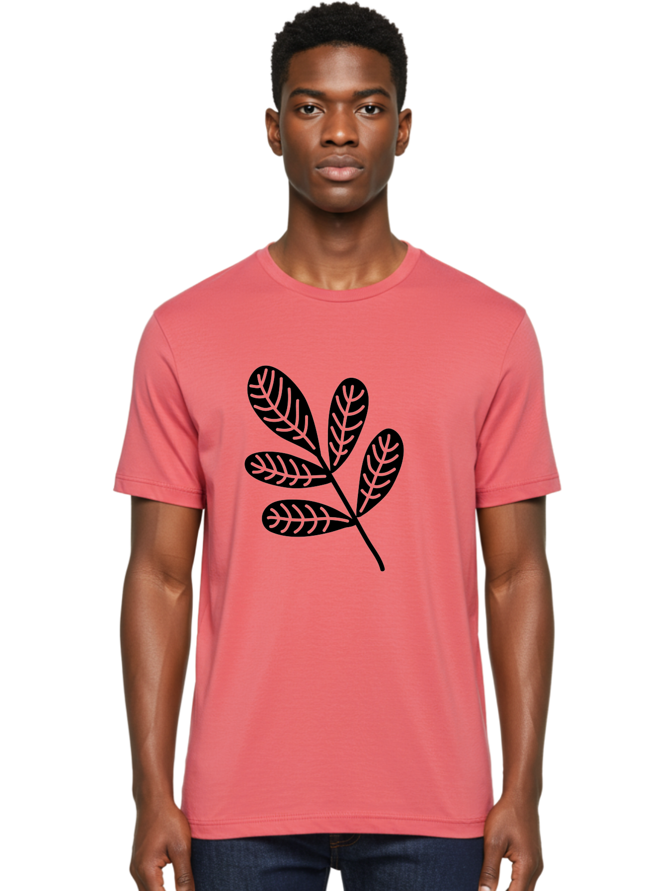 Five-Leaves Men'S Graphic Tee, 100% Cotton, Comfortable Casual Summer Wear, Machine Washable, Black Leaves, Leafy Branch, Foliage Illustration, Nature Graphics, Simple Leaf Design, Minimalist Botanical Art, Leaf Silhouette Aac210 26