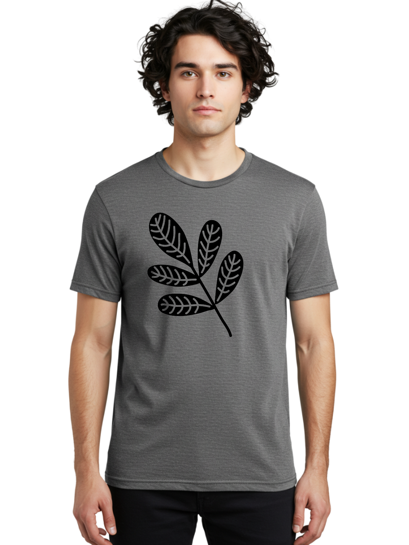 Five-Leaves Men'S Graphic Tee, 100% Cotton, Comfortable Casual Summer Wear, Machine Washable, Black Leaves, Leafy Branch, Foliage Illustration, Nature Graphics, Simple Leaf Design, Minimalist Botanical Art, Leaf Silhouette Aac210 16