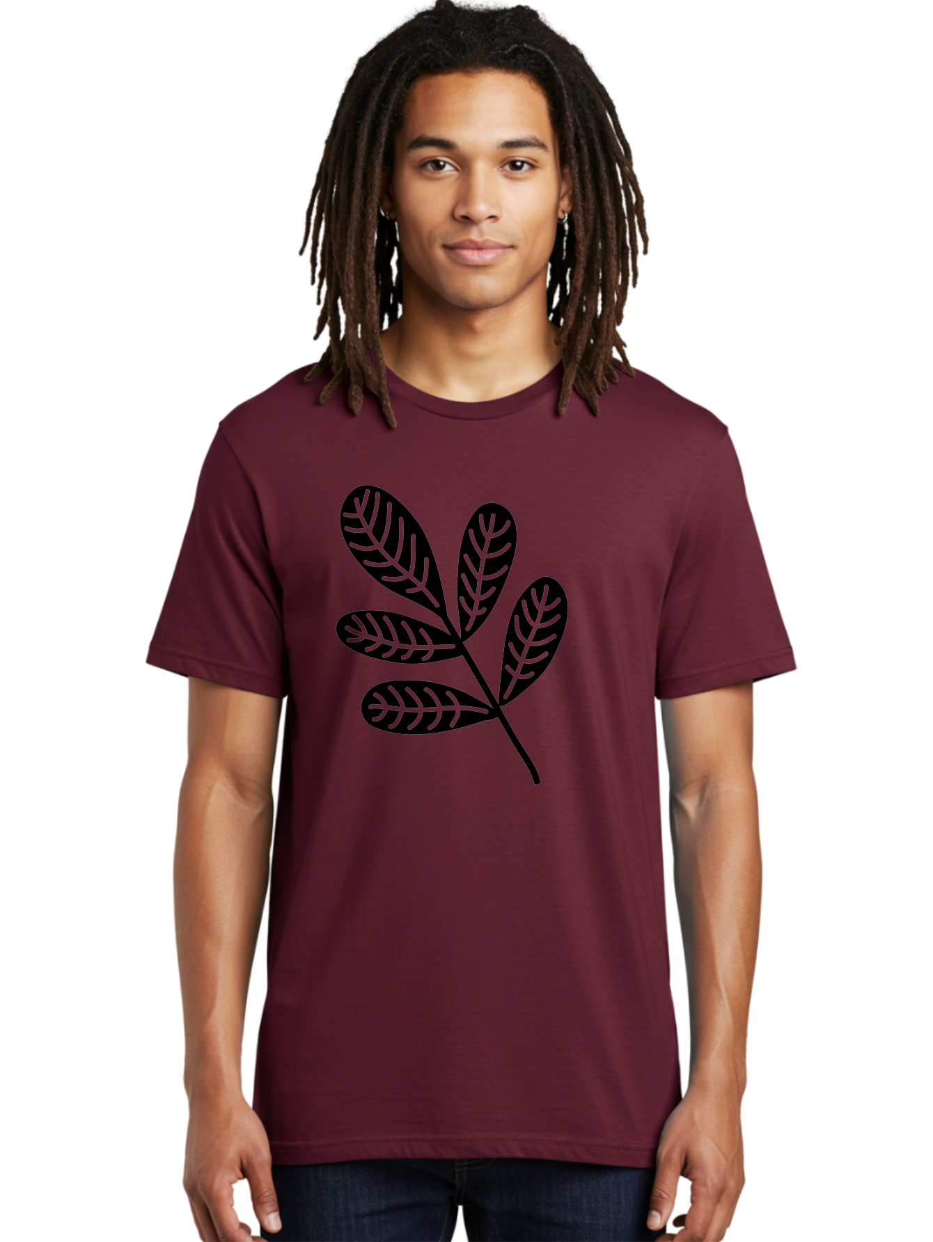Five-Leaves Men'S Graphic Tee, 100% Cotton, Comfortable Casual Summer Wear, Machine Washable, Black Leaves, Leafy Branch, Foliage Illustration, Nature Graphics, Simple Leaf Design, Minimalist Botanical Art, Leaf Silhouette Aac210 30