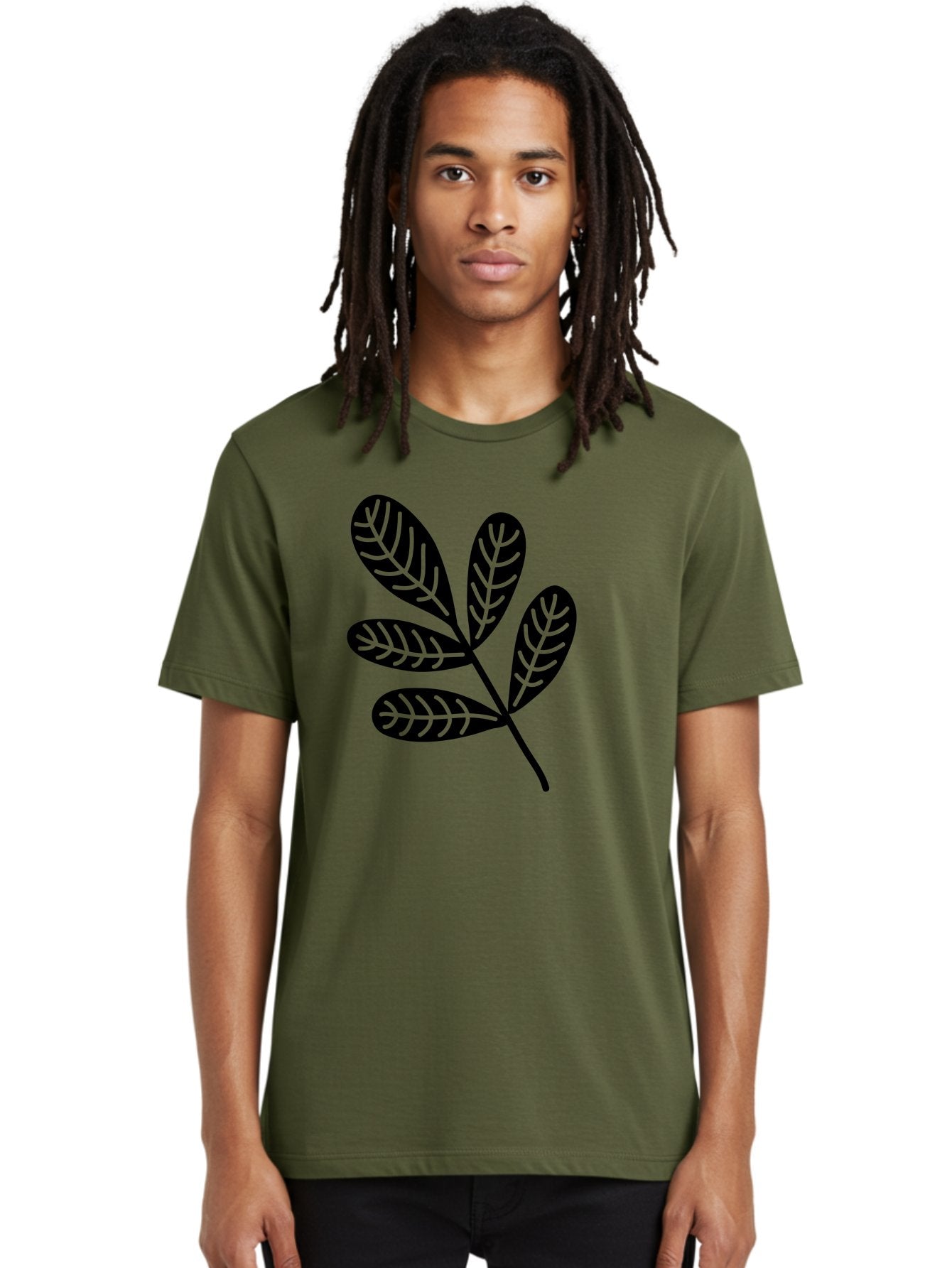 Five-Leaves Men'S Graphic Tee, 100% Cotton, Comfortable Casual Summer Wear, Machine Washable, Black Leaves, Leafy Branch, Foliage Illustration, Nature Graphics, Simple Leaf Design, Minimalist Botanical Art, Leaf Silhouette Aac210 19