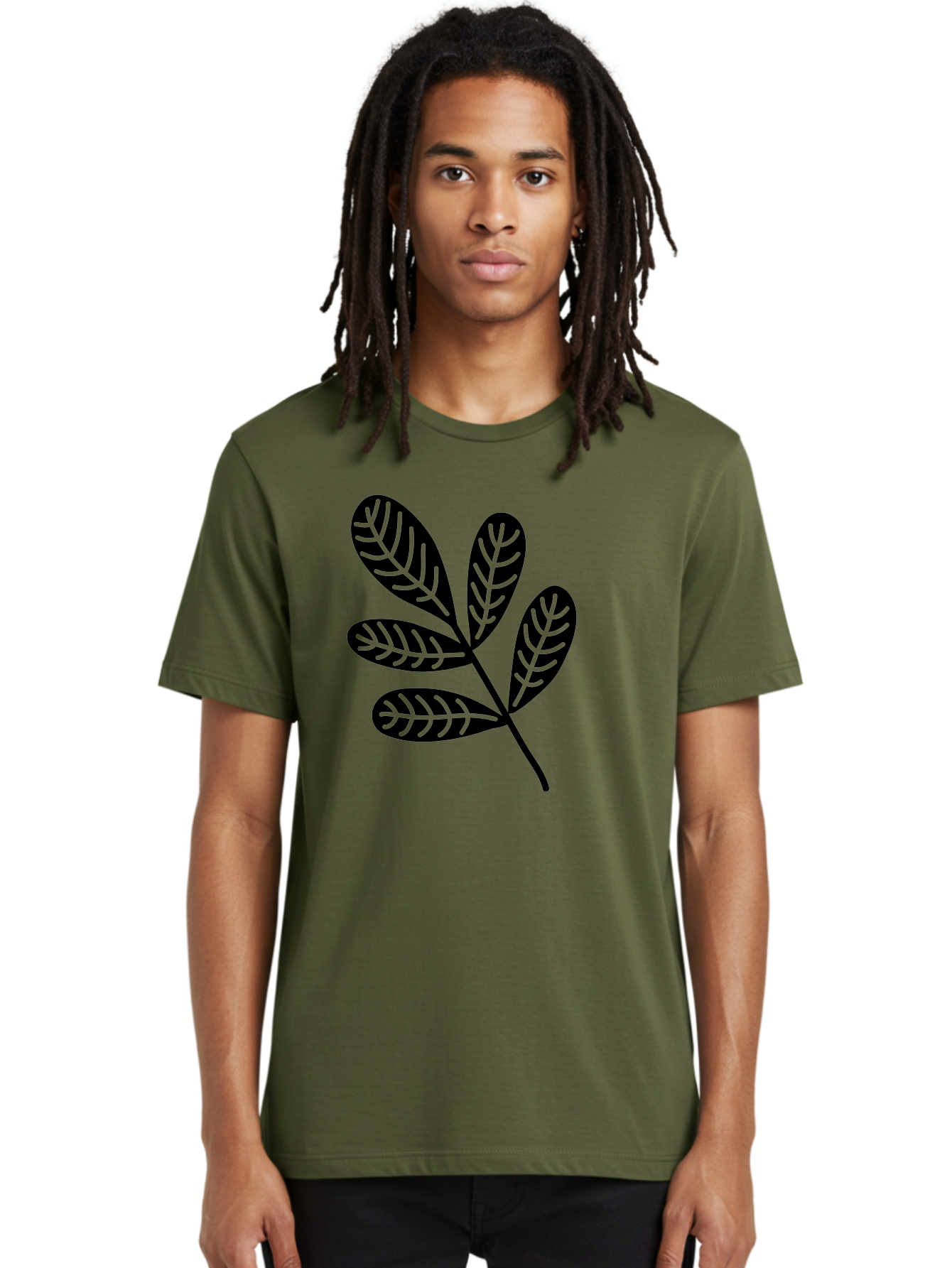 Five-Leaves Men'S Graphic Tee, 100% Cotton, Comfortable Casual Summer Wear, Machine Washable, Black Leaves, Leafy Branch, Foliage Illustration, Nature Graphics, Simple Leaf Design, Minimalist Botanical Art, Leaf Silhouette Aac210 22