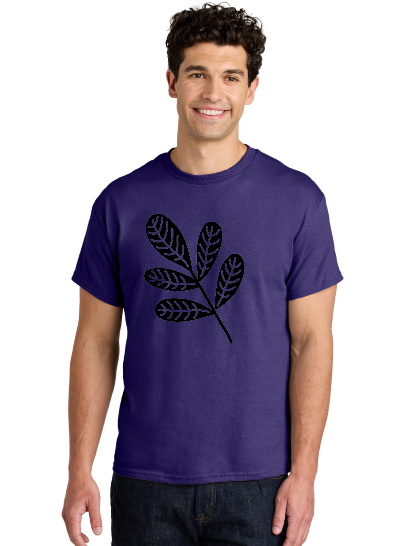 Five-Leaves Men'S Graphic Tee, 100% Cotton, Comfortable Casual Summer Wear, Machine Washable, Black Leaves, Leafy Branch, Foliage Illustration, Nature Graphics, Simple Leaf Design, Minimalist Botanical Art, Leaf Silhouette Aac210 12
