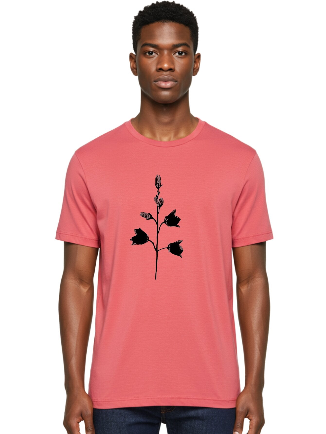 Flower-Silhouette Men'S Graphic Tee, 100% Cotton, Comfortable Casual Summer Wear, Machine Washable, Flower Silhouette, Botanical Illustration, Minimalist Design, Floral Artwork, Simple Shapes, Elegant Stems, Leaves And Flowers Aac212 27