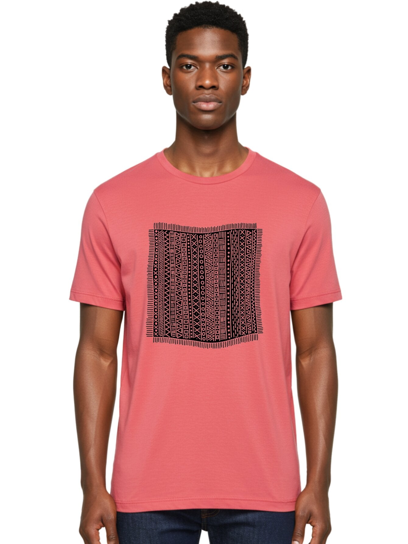 Geometric-Pattern Men'S Graphic Tee, 100% Cotton, Comfortable Casual Summer Wear, Machine Washable, Geometric Shapes, Tribal Patterns, Abstract Design, Ethnic Motifs, Traditional Textiles, Cultural Heritage, Symbolic Elements Aac214 27