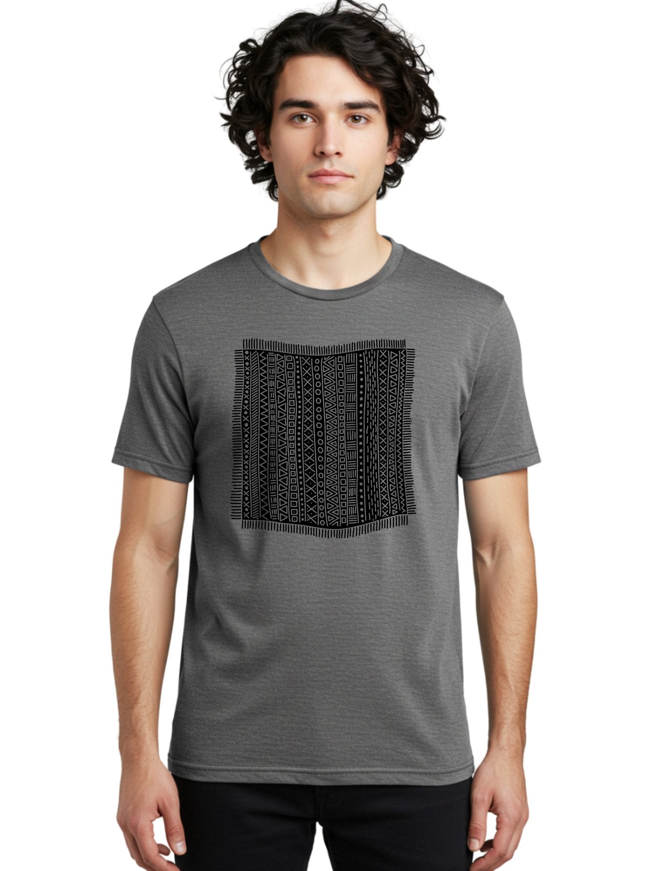 Geometric-Pattern Men'S Graphic Tee, 100% Cotton, Comfortable Casual Summer Wear, Machine Washable, Geometric Shapes, Tribal Patterns, Abstract Design, Ethnic Motifs, Traditional Textiles, Cultural Heritage, Symbolic Elements Aac214 28