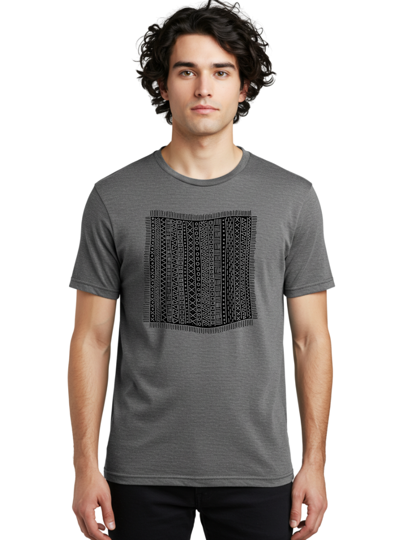 Geometric-Pattern Men'S Graphic Tee, 100% Cotton, Comfortable Casual Summer Wear, Machine Washable, Geometric Shapes, Tribal Patterns, Abstract Design, Ethnic Motifs, Traditional Textiles, Cultural Heritage, Symbolic Elements Aac214 6