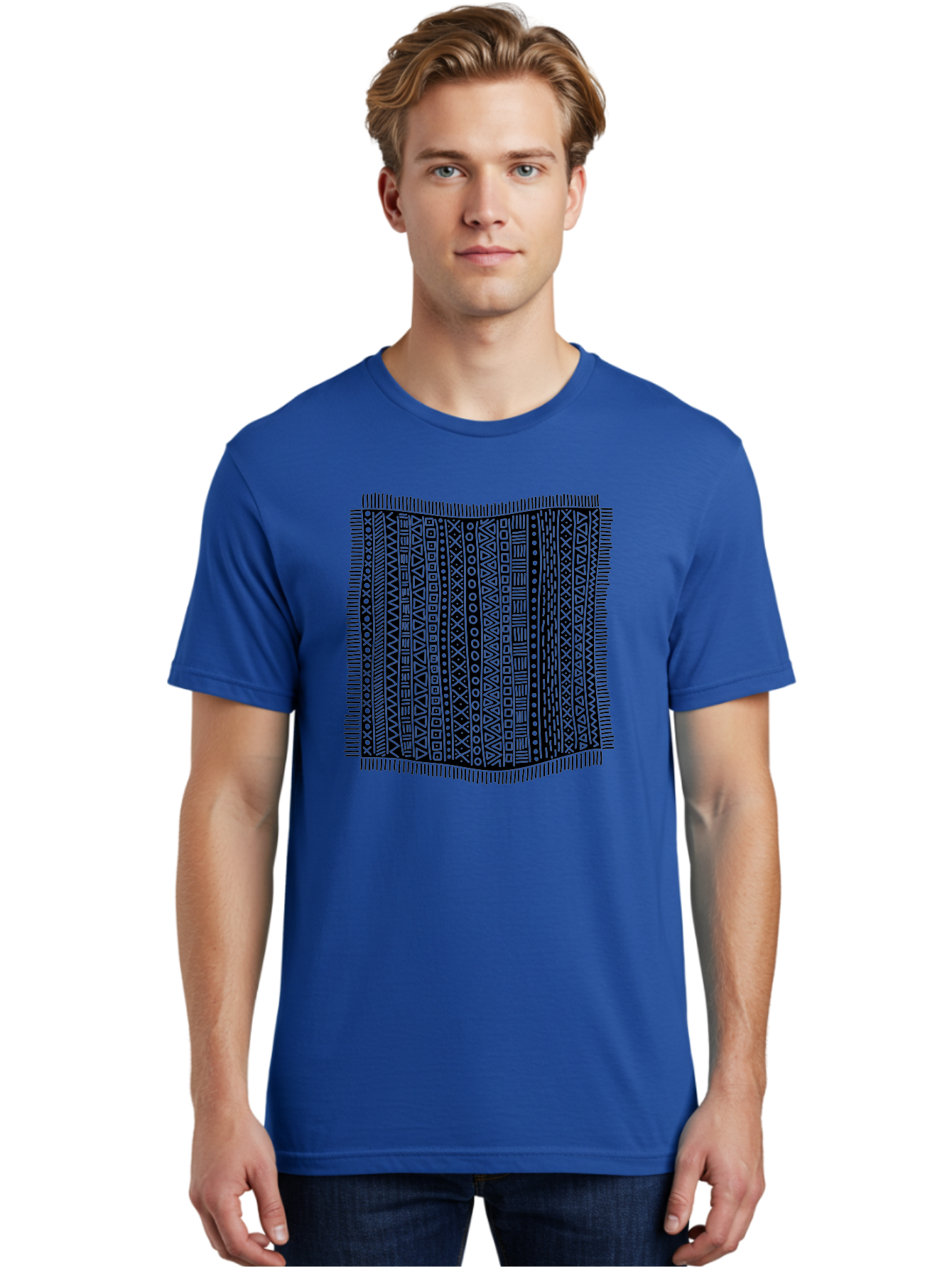 Geometric-Pattern Men'S Graphic Tee, 100% Cotton, Comfortable Casual Summer Wear, Machine Washable, Geometric Shapes, Tribal Patterns, Abstract Design, Ethnic Motifs, Traditional Textiles, Cultural Heritage, Symbolic Elements Aac214 24