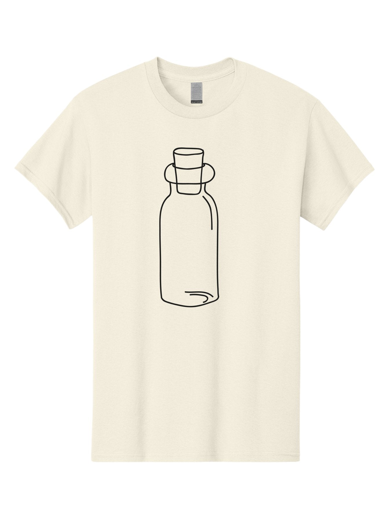 Glass-Bottle Men'S Graphic Tee, 100% Cotton, Comfortable Casual Summer Wear, Machine Washable, Simple Line Drawing, Minimalist Design, Apothecary Bottle, Vintage Style, Cork Stopper, Black Outline, Elegant Shape, Classic Bottle Design Aac215 5