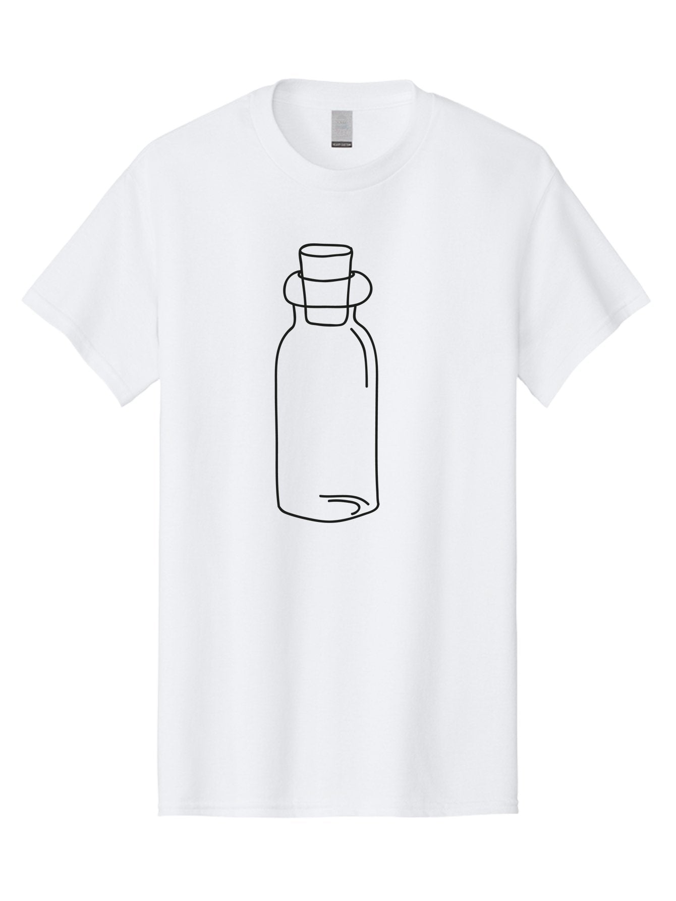 Glass-Bottle Men'S Graphic Tee, 100% Cotton, Comfortable Casual Summer Wear, Machine Washable, Simple Line Drawing, Minimalist Design, Apothecary Bottle, Vintage Style, Cork Stopper, Black Outline, Elegant Shape, Classic Bottle Design Aac215 8