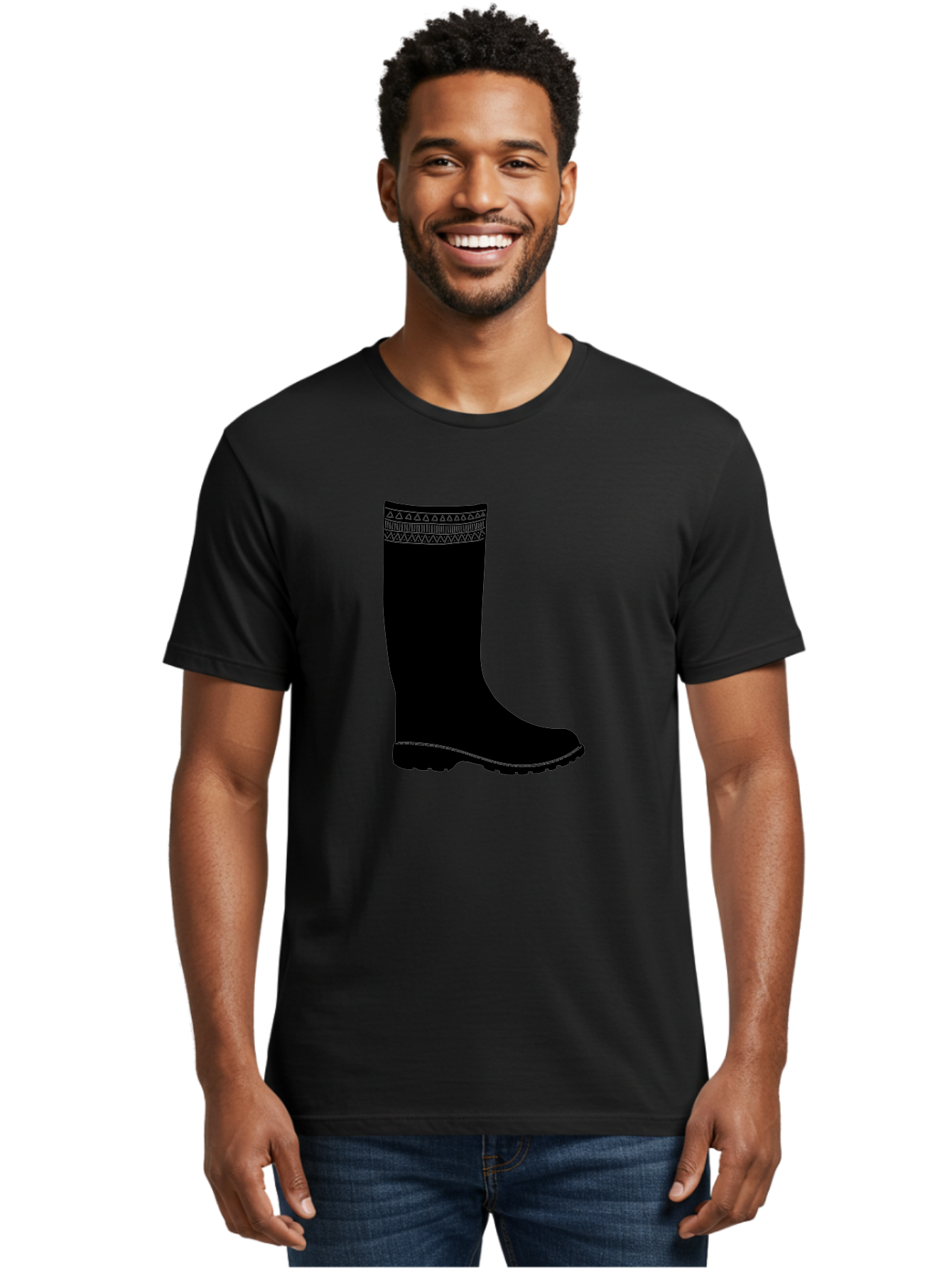 Knee-High-Boot Men'S Graphic Tee, 100% Cotton, Comfortable Casual Summer Wear, Machine Washable, Black Wellies, Knee-High Boots, Outdoor Gear, Gardening Boots, Waterproof Footwear, Rubber Boots, Country Style, Rural Fashion, Folk Design, Aac217 4
