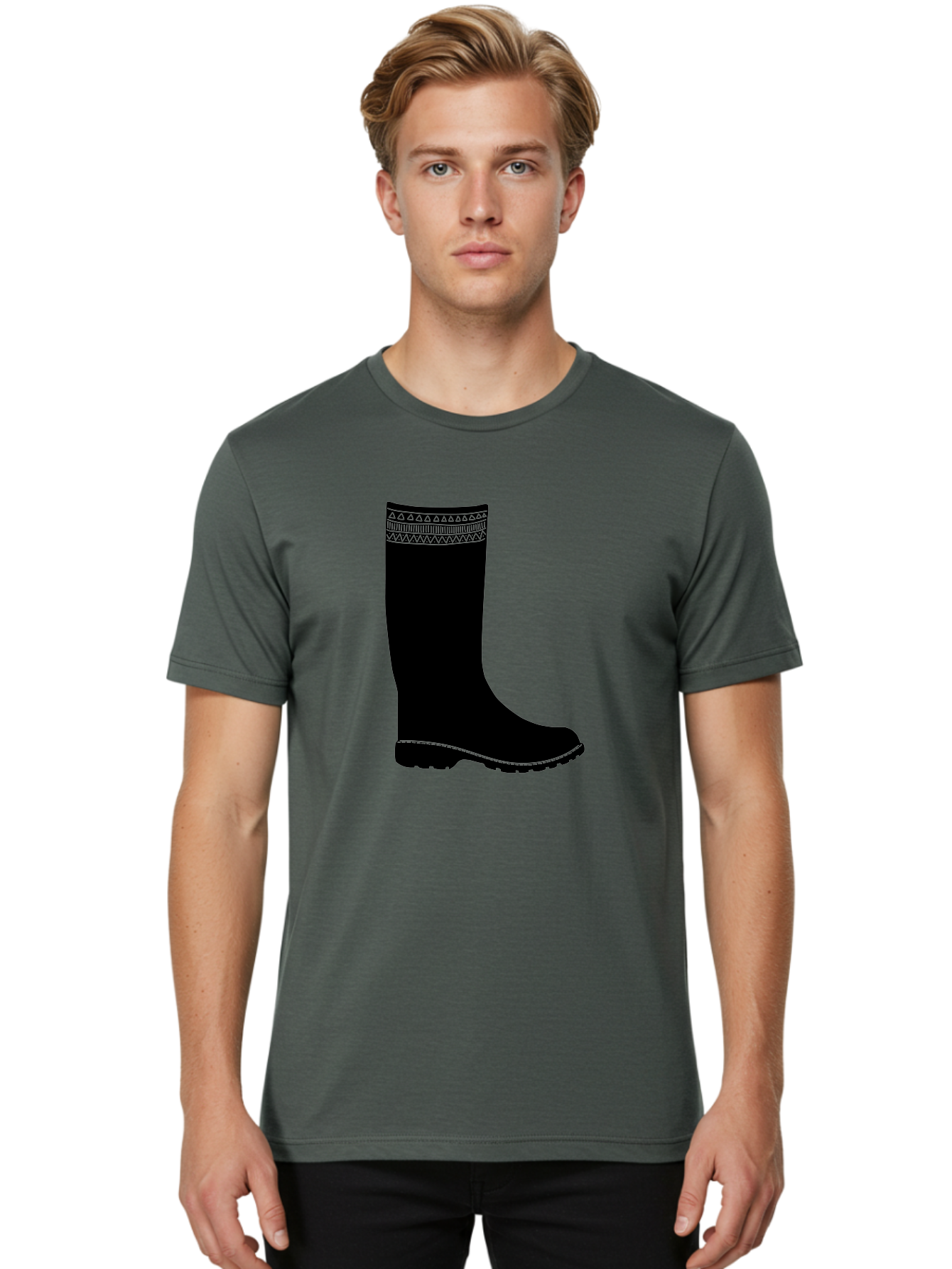 Knee-High-Boot Men'S Graphic Tee, 100% Cotton, Comfortable Casual Summer Wear, Machine Washable, Black Wellies, Knee-High Boots, Outdoor Gear, Gardening Boots, Waterproof Footwear, Rubber Boots, Country Style, Rural Fashion, Folk Design, Aac217 30