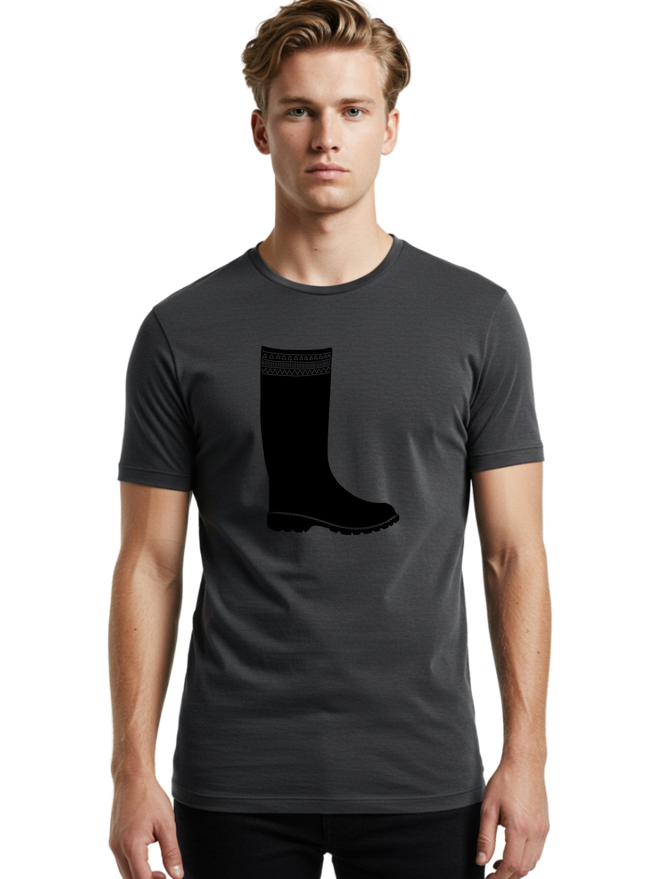 Knee-High-Boot Men'S Graphic Tee, 100% Cotton, Comfortable Casual Summer Wear, Machine Washable, Black Wellies, Knee-High Boots, Outdoor Gear, Gardening Boots, Waterproof Footwear, Rubber Boots, Country Style, Rural Fashion, Folk Design, Aac217 22