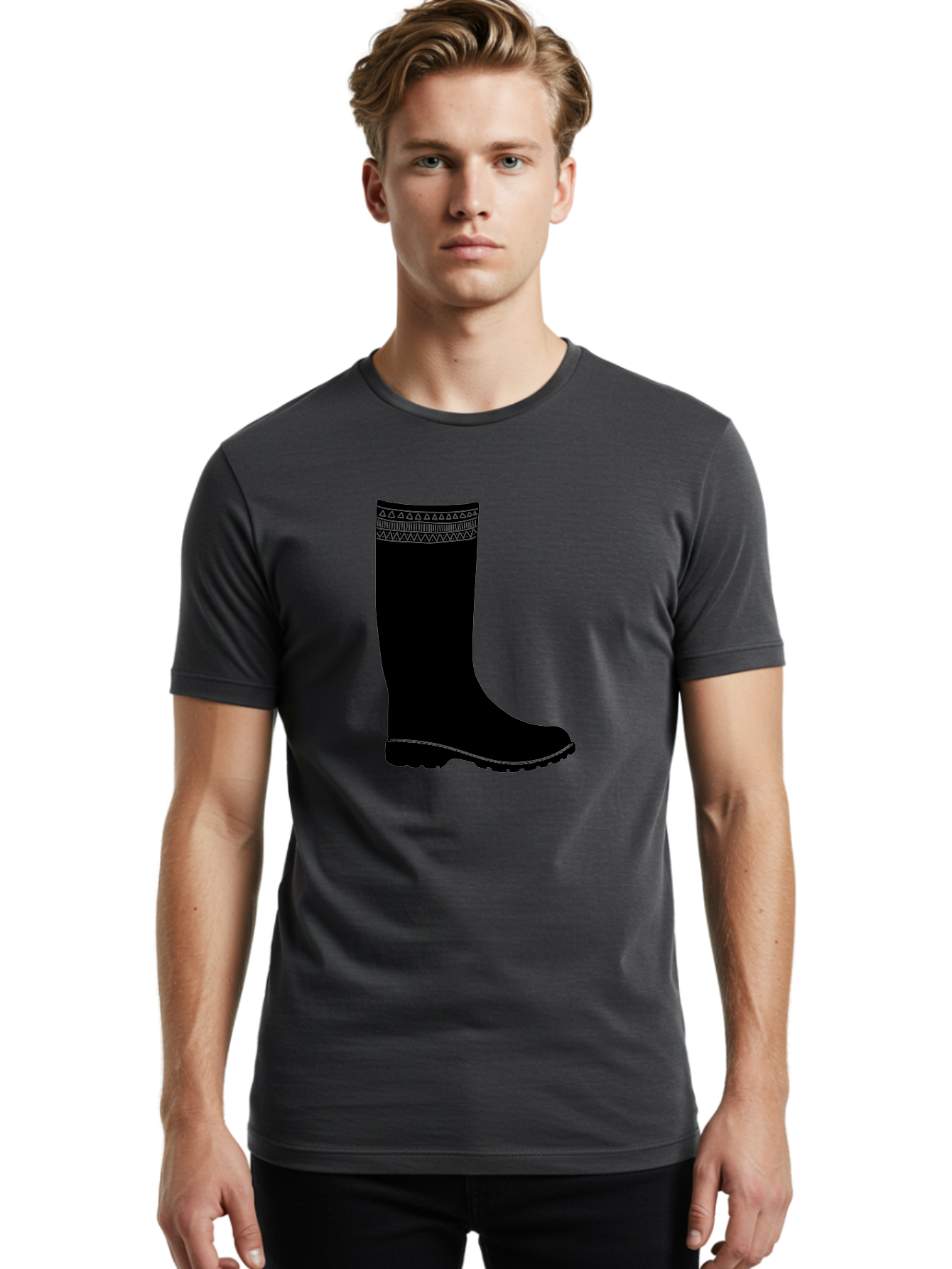 Knee-High-Boot Men'S Graphic Tee, 100% Cotton, Comfortable Casual Summer Wear, Machine Washable, Black Wellies, Knee-High Boots, Outdoor Gear, Gardening Boots, Waterproof Footwear, Rubber Boots, Country Style, Rural Fashion, Folk Design, Aac217 18