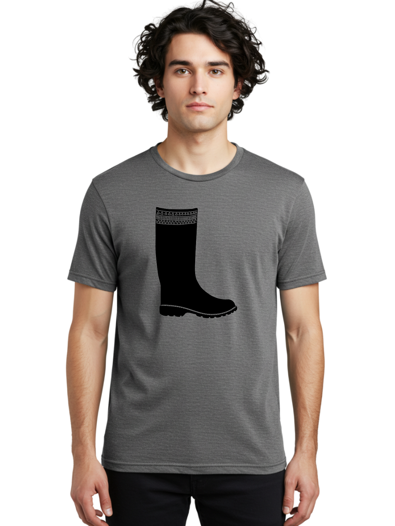 Knee-High-Boot Men'S Graphic Tee, 100% Cotton, Comfortable Casual Summer Wear, Machine Washable, Black Wellies, Knee-High Boots, Outdoor Gear, Gardening Boots, Waterproof Footwear, Rubber Boots, Country Style, Rural Fashion, Folk Design, Aac217 24
