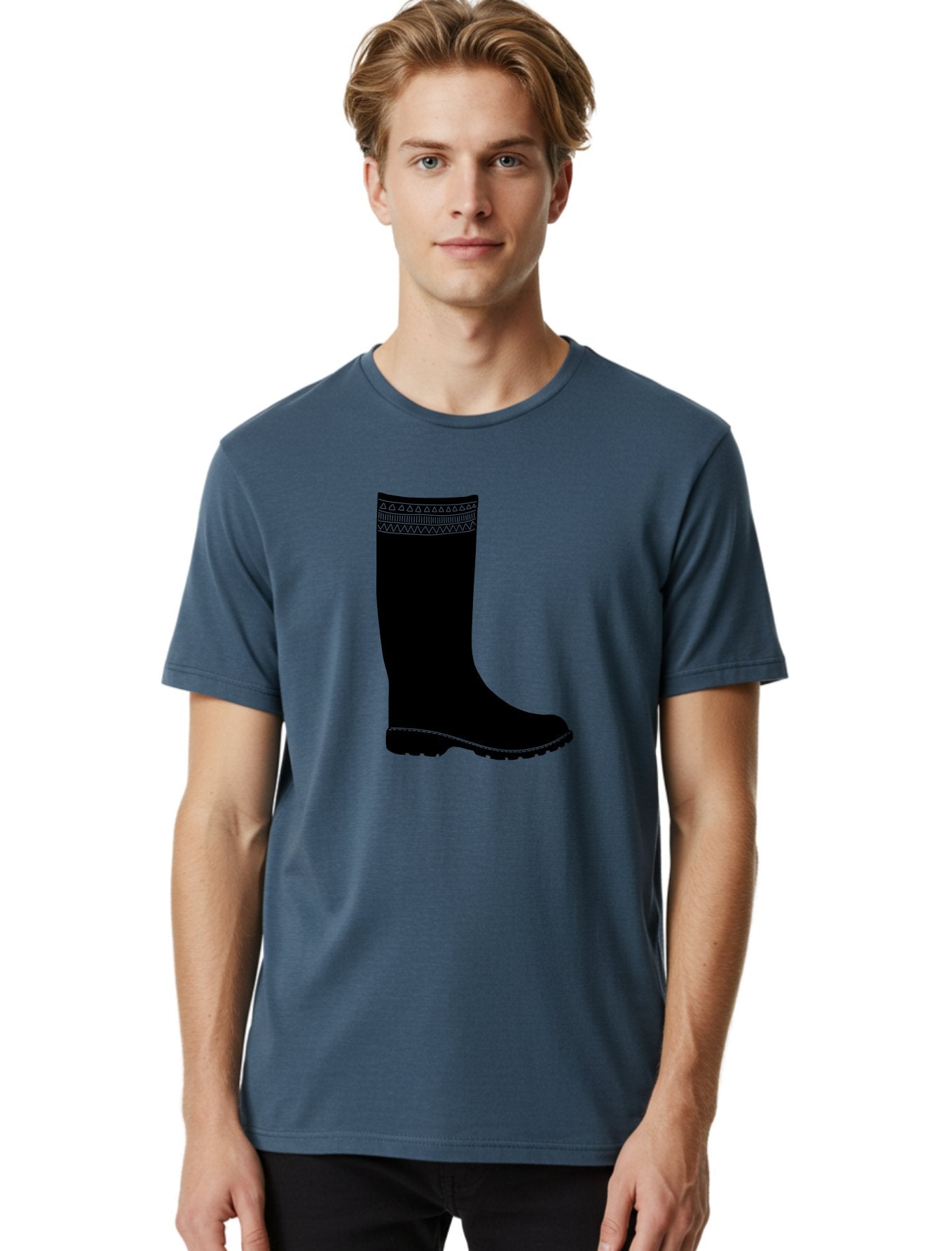Knee-High-Boot Men'S Graphic Tee, 100% Cotton, Comfortable Casual Summer Wear, Machine Washable, Black Wellies, Knee-High Boots, Outdoor Gear, Gardening Boots, Waterproof Footwear, Rubber Boots, Country Style, Rural Fashion, Folk Design, Aac217 26