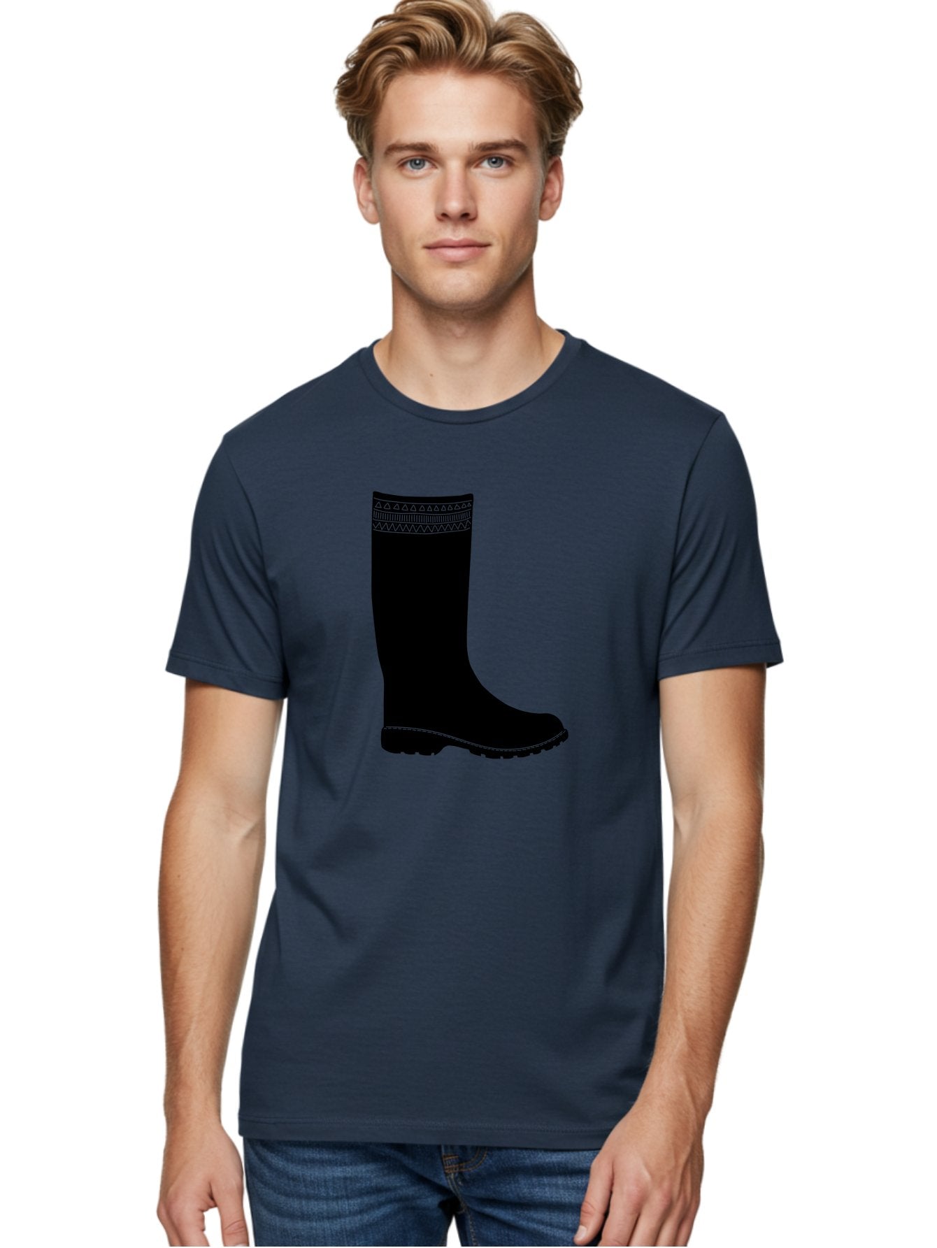 Knee-High-Boot Men'S Graphic Tee, 100% Cotton, Comfortable Casual Summer Wear, Machine Washable, Black Wellies, Knee-High Boots, Outdoor Gear, Gardening Boots, Waterproof Footwear, Rubber Boots, Country Style, Rural Fashion, Folk Design, Aac217 16