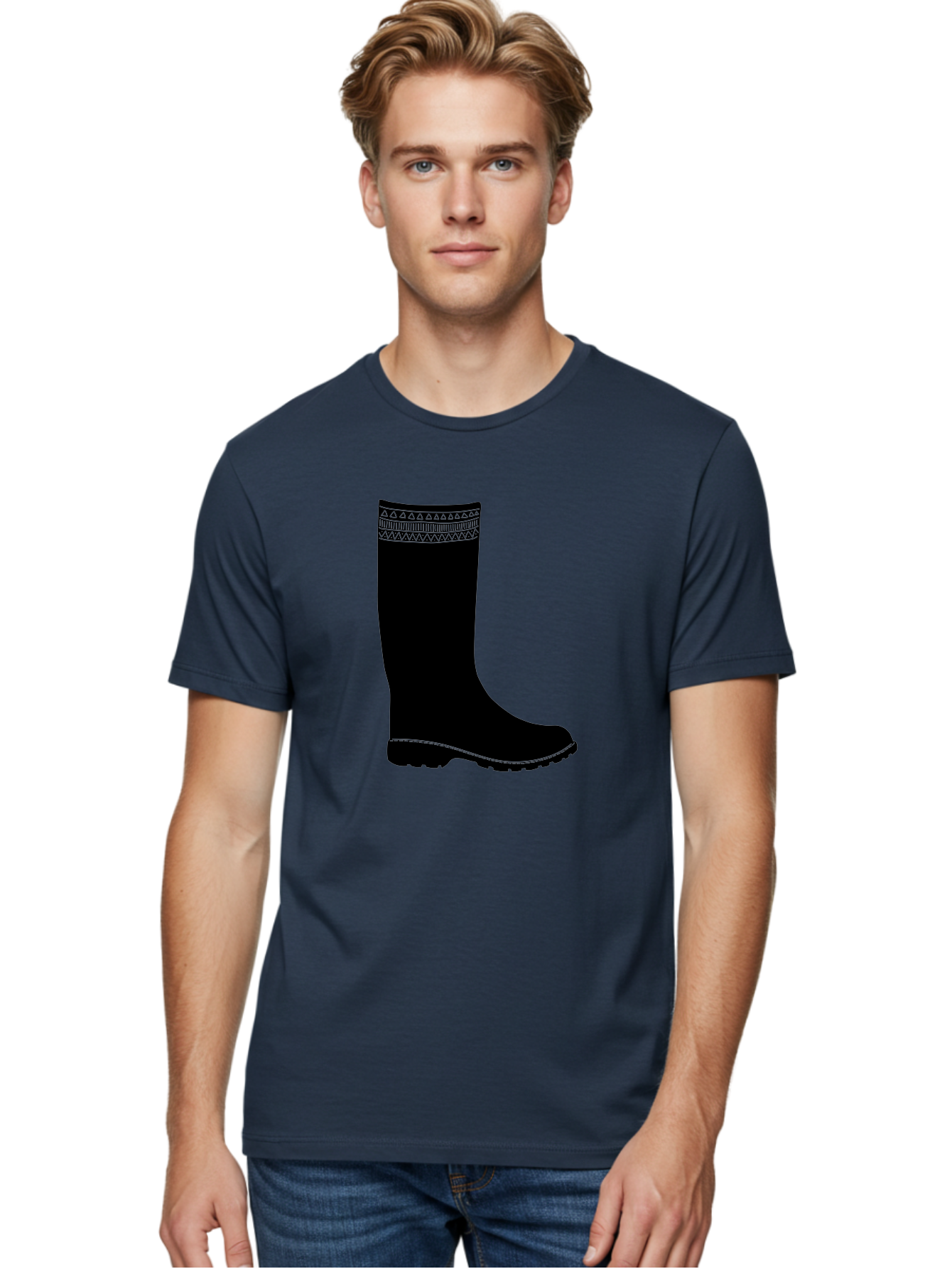 Knee-High-Boot Men'S Graphic Tee, 100% Cotton, Comfortable Casual Summer Wear, Machine Washable, Black Wellies, Knee-High Boots, Outdoor Gear, Gardening Boots, Waterproof Footwear, Rubber Boots, Country Style, Rural Fashion, Folk Design, Aac217 26