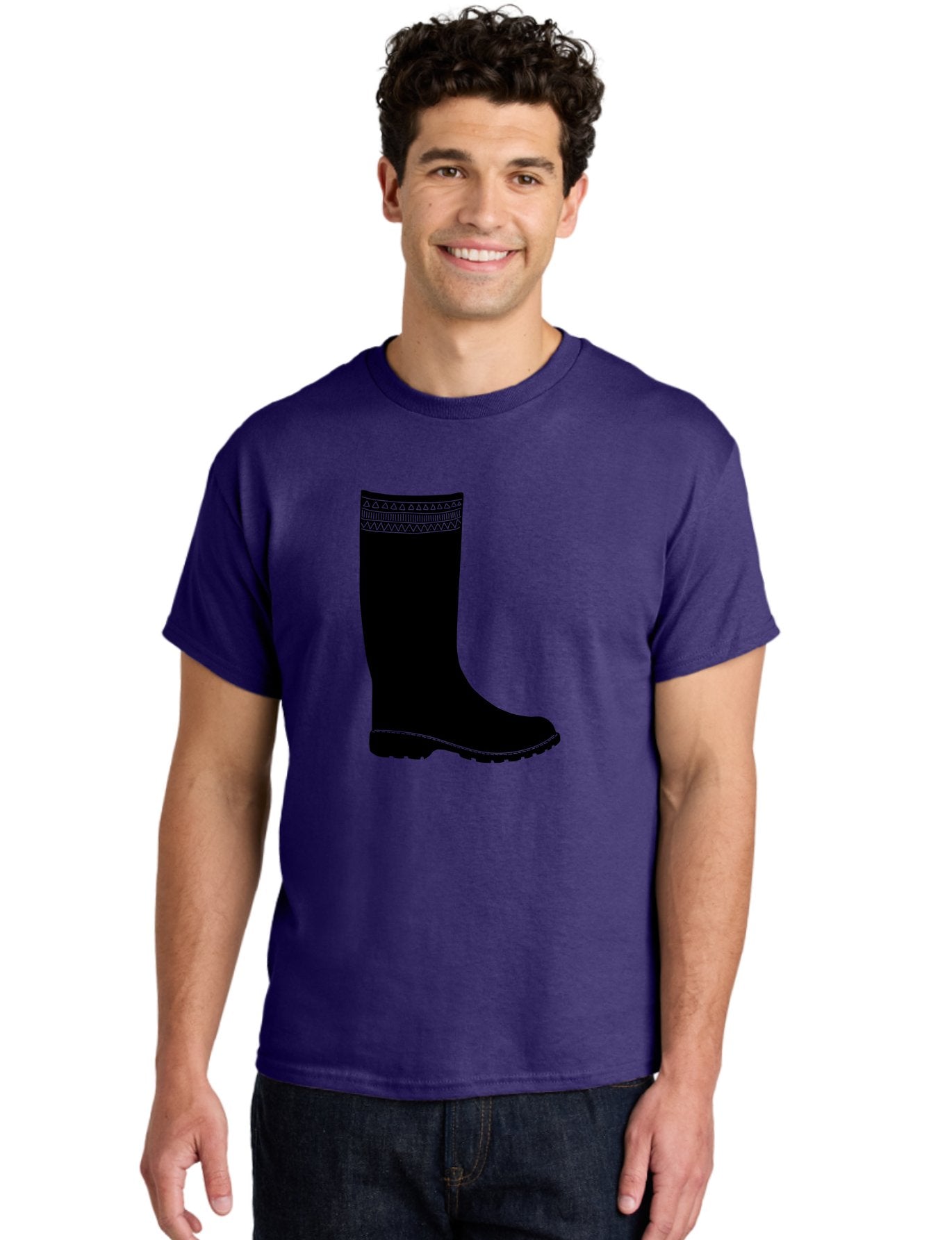 Knee-High-Boot Men'S Graphic Tee, 100% Cotton, Comfortable Casual Summer Wear, Machine Washable, Black Wellies, Knee-High Boots, Outdoor Gear, Gardening Boots, Waterproof Footwear, Rubber Boots, Country Style, Rural Fashion, Folk Design, Aac217 21
