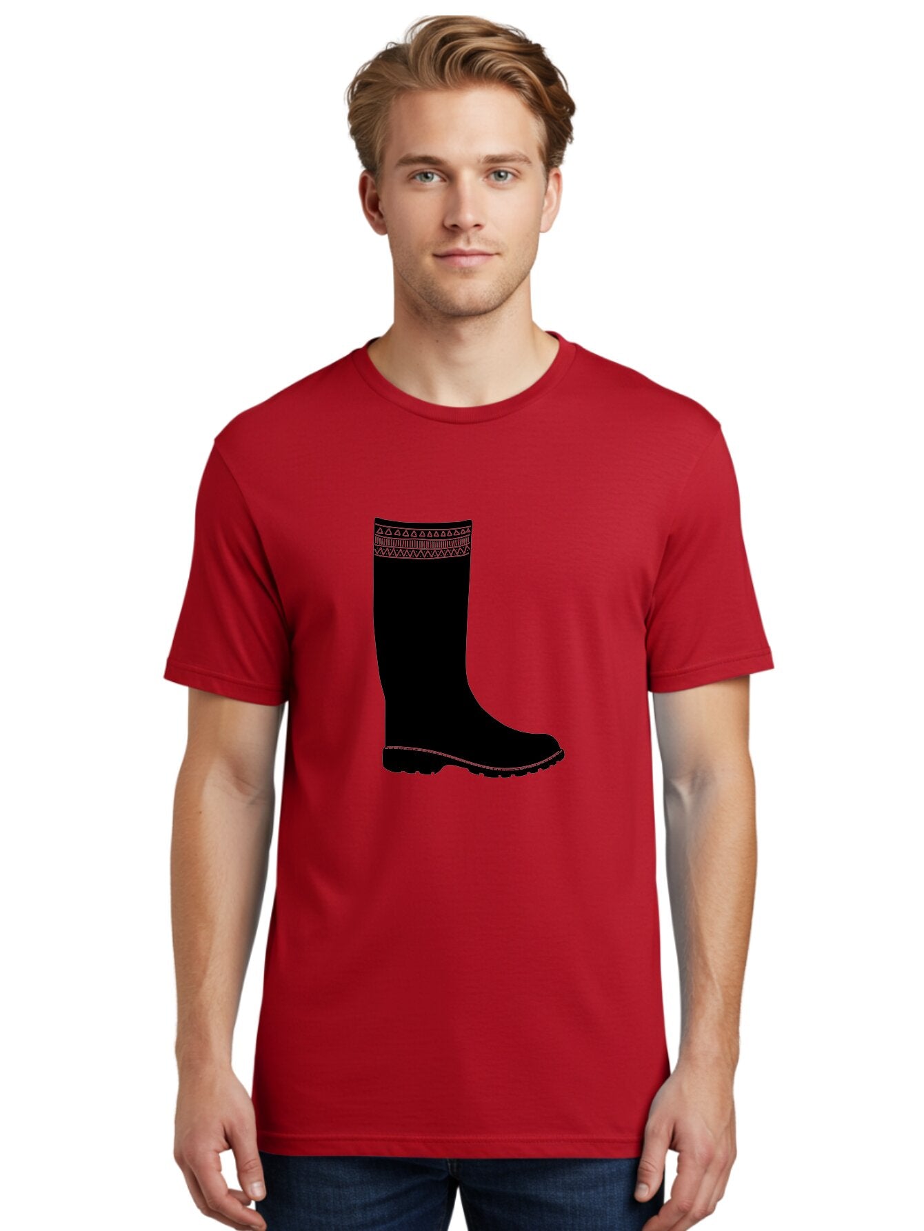 Knee-High-Boot Men'S Graphic Tee, 100% Cotton, Comfortable Casual Summer Wear, Machine Washable, Black Wellies, Knee-High Boots, Outdoor Gear, Gardening Boots, Waterproof Footwear, Rubber Boots, Country Style, Rural Fashion, Folk Design, Aac217 27