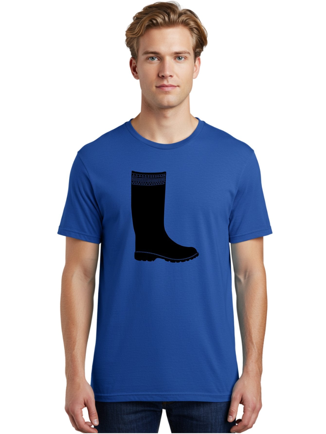 Knee-High-Boot Men'S Graphic Tee, 100% Cotton, Comfortable Casual Summer Wear, Machine Washable, Black Wellies, Knee-High Boots, Outdoor Gear, Gardening Boots, Waterproof Footwear, Rubber Boots, Country Style, Rural Fashion, Folk Design, Aac217 23