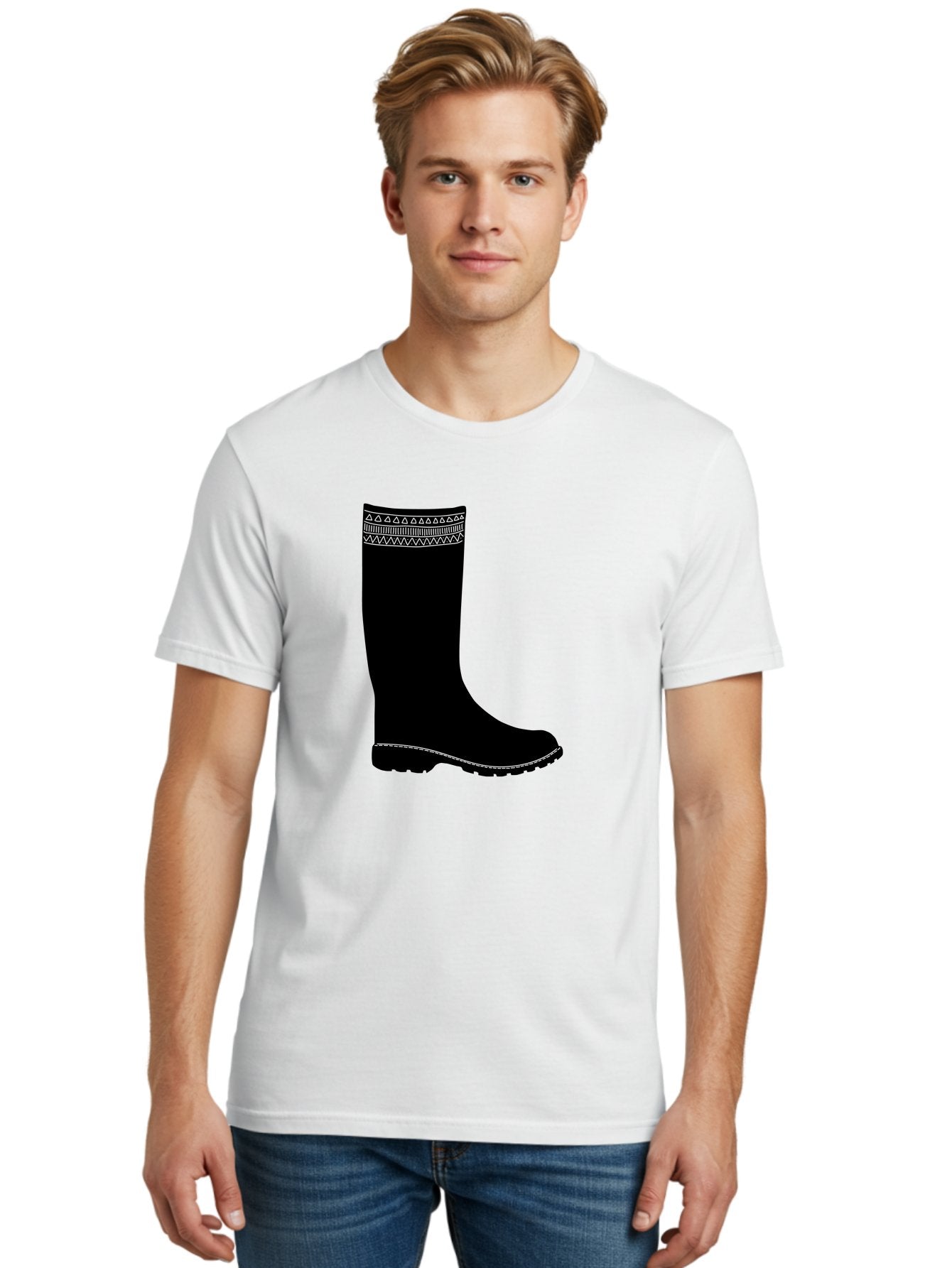Knee-High-Boot Men'S Graphic Tee, 100% Cotton, Comfortable Casual Summer Wear, Machine Washable, Black Wellies, Knee-High Boots, Outdoor Gear, Gardening Boots, Waterproof Footwear, Rubber Boots, Country Style, Rural Fashion, Folk Design, Aac217 17