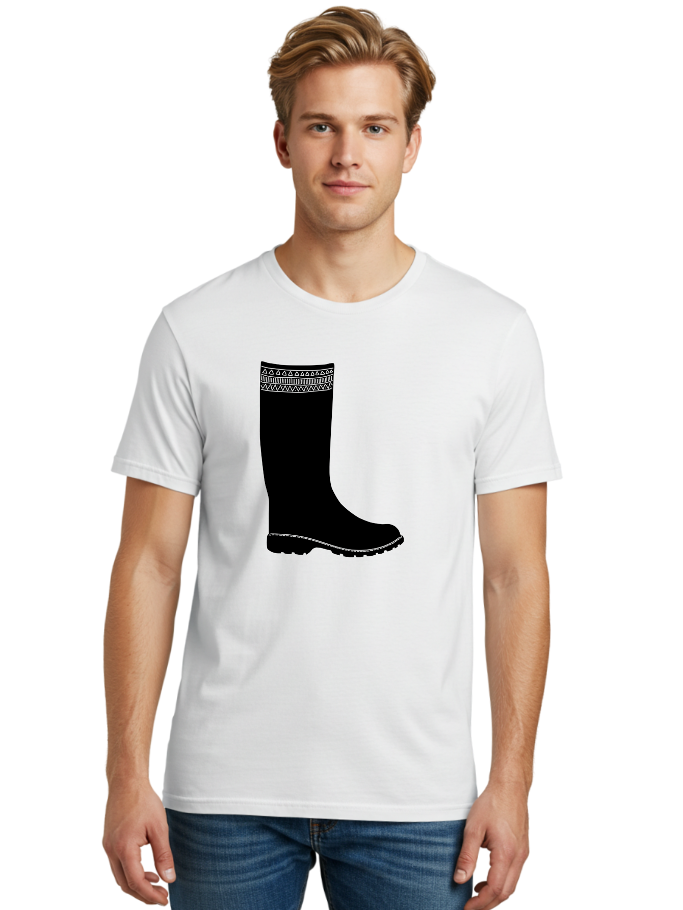 Knee-High-Boot Men'S Graphic Tee, 100% Cotton, Comfortable Casual Summer Wear, Machine Washable, Black Wellies, Knee-High Boots, Outdoor Gear, Gardening Boots, Waterproof Footwear, Rubber Boots, Country Style, Rural Fashion, Folk Design, Aac217 28