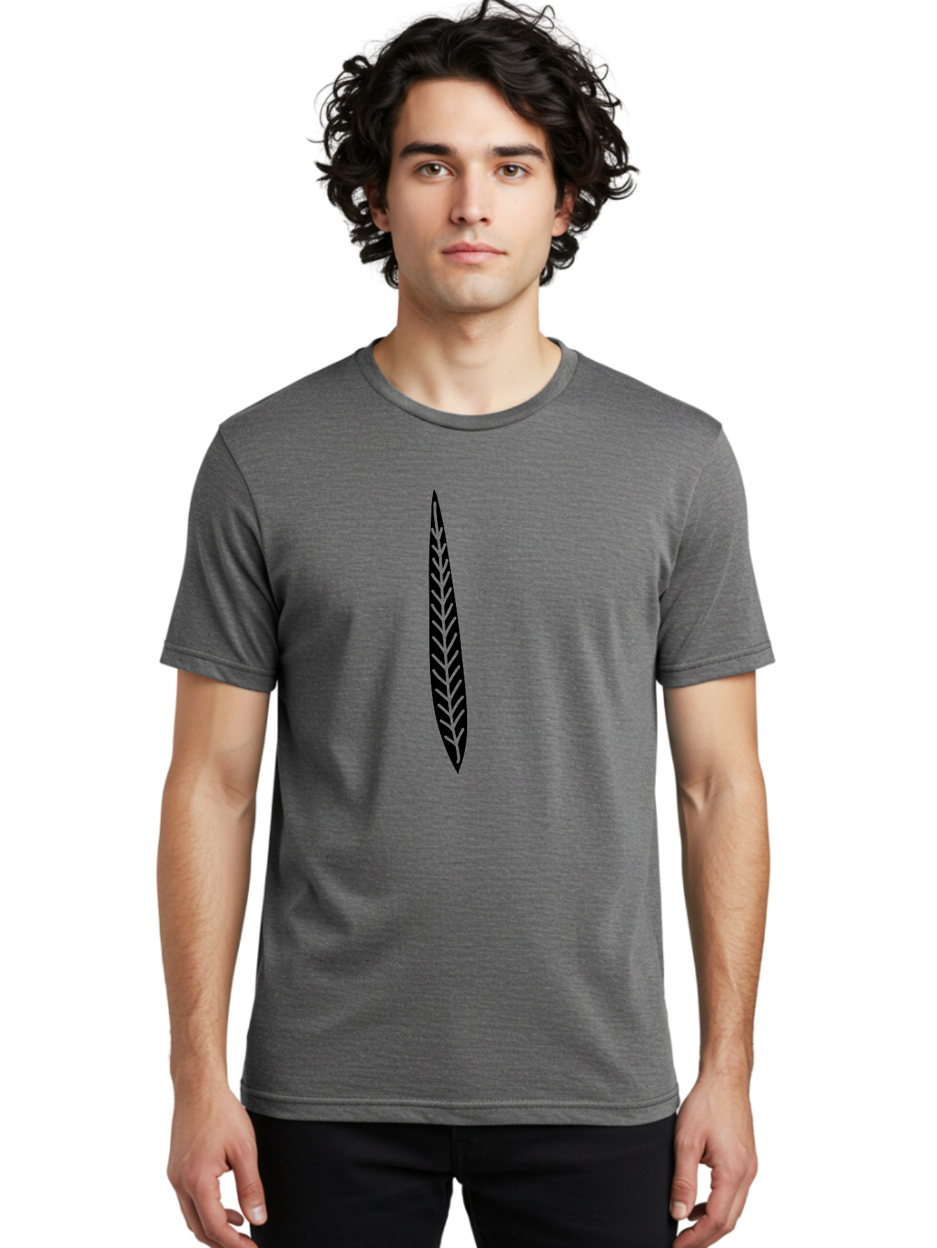Leaf-Design Men'S Graphic Tee, 100% Cotton, Comfortable Casual Summer Wear, Machine Washable, Black Feather Silhouette, Symmetrical Design, Minimalist Art, Simple Shapes, Graphic Design Element, Vector Icon, Sharp Pointed Ends Aac218 14