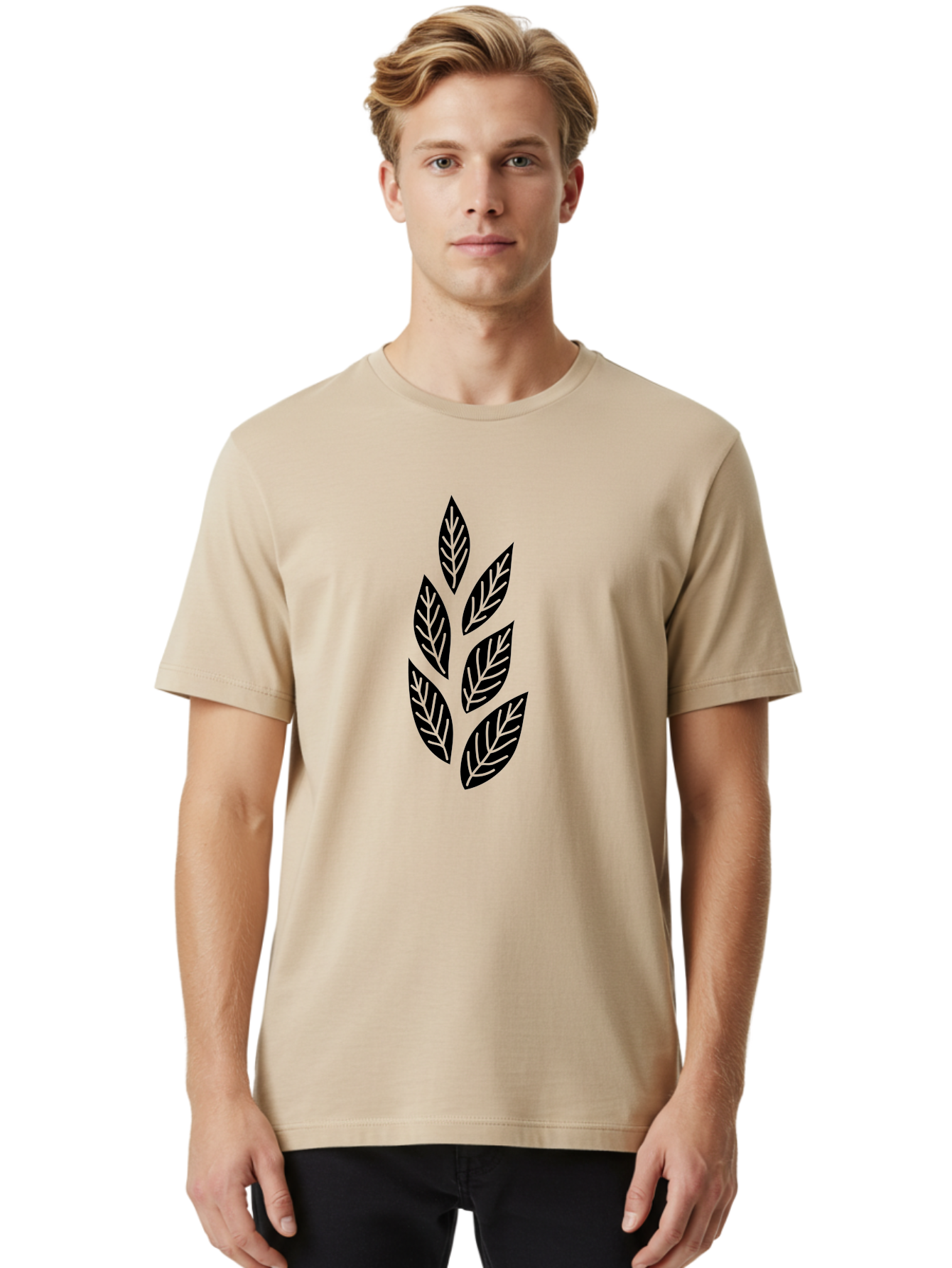 Leaf-Silhouette Men'S Graphic Tee, 100% Cotton, Comfortable Casual Summer Wear, Machine Washable, Black Leaves, Leaf Pattern, Leaf Design, Foliage, Nature-Inspired Graphics, Leafy Motif, Simple Shapes, Minimalist Art Aac219 28