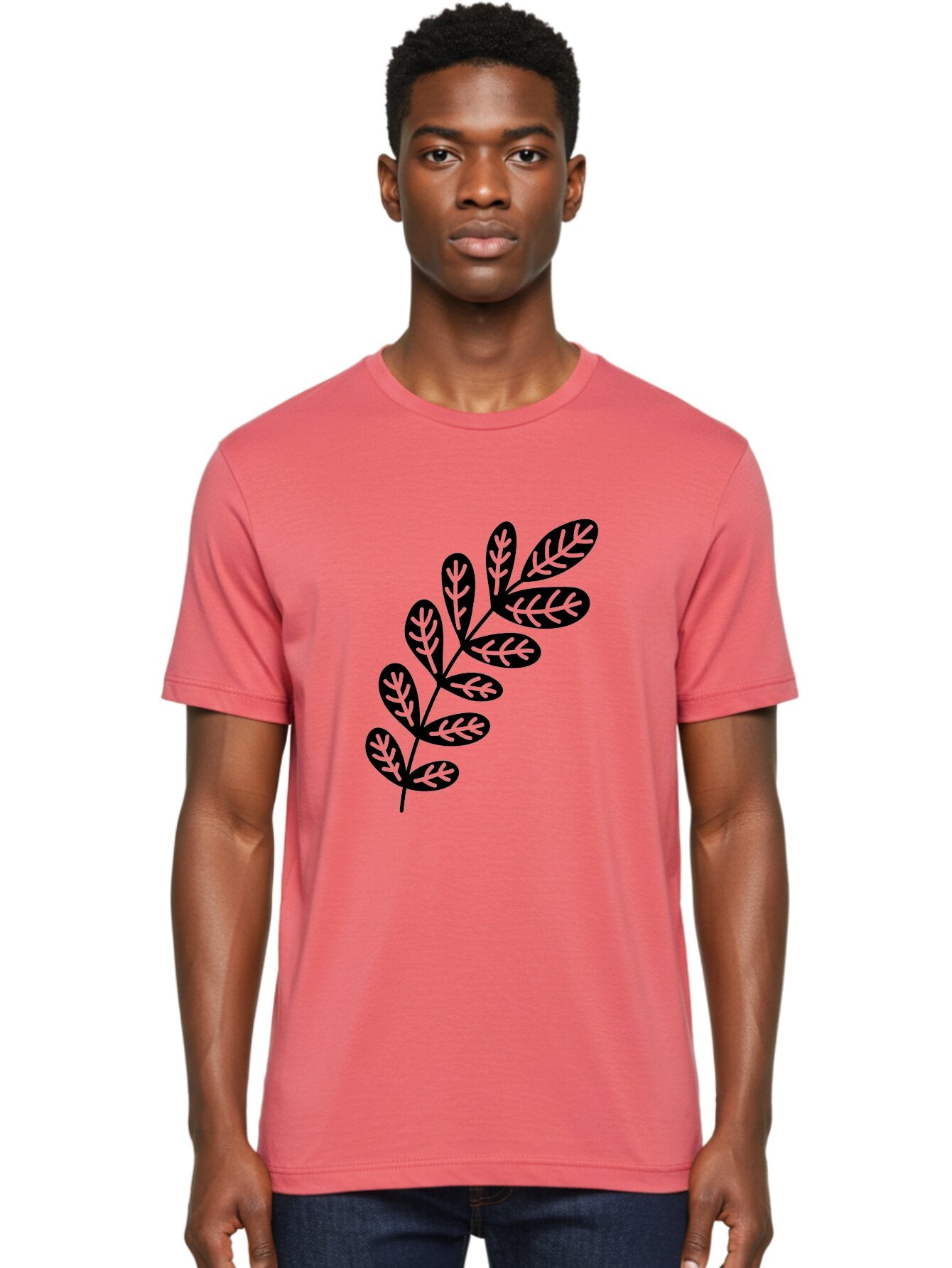 Leafy-Branch-1 Men'S Graphic Tee, 100% Cotton, Comfortable Casual Summer Wear, Machine Washable, Stylized Branch, Leaf Pattern, Modern Design, Abstract Art, Foliage Illustration, Minimalist Decor, Black Silhouettes, Leafy Theme Aac221 21