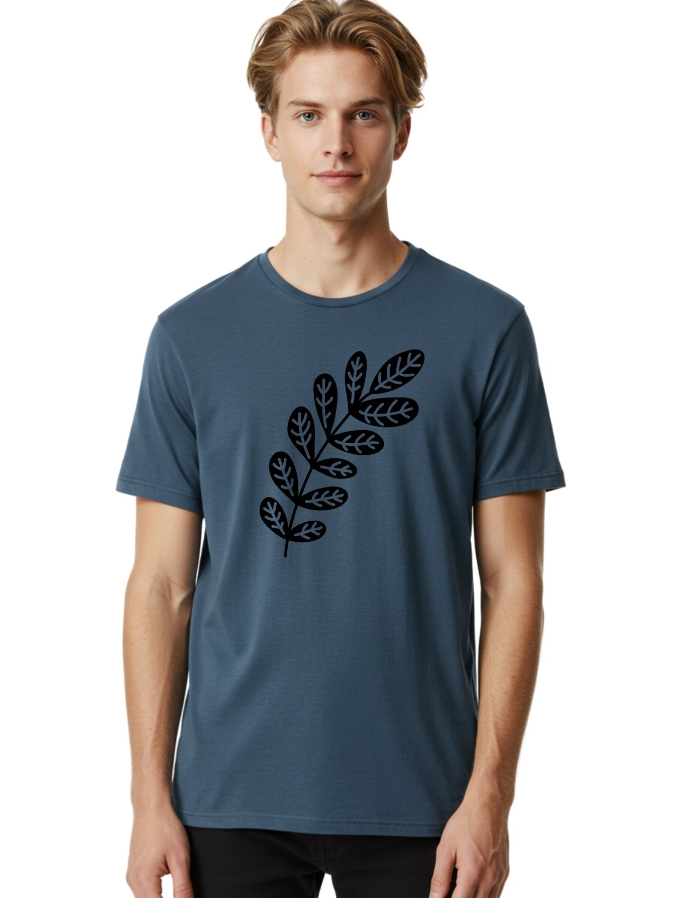 Leafy-Branch-1 Men'S Graphic Tee, 100% Cotton, Comfortable Casual Summer Wear, Machine Washable, Stylized Branch, Leaf Pattern, Modern Design, Abstract Art, Foliage Illustration, Minimalist Decor, Black Silhouettes, Leafy Theme Aac221 26