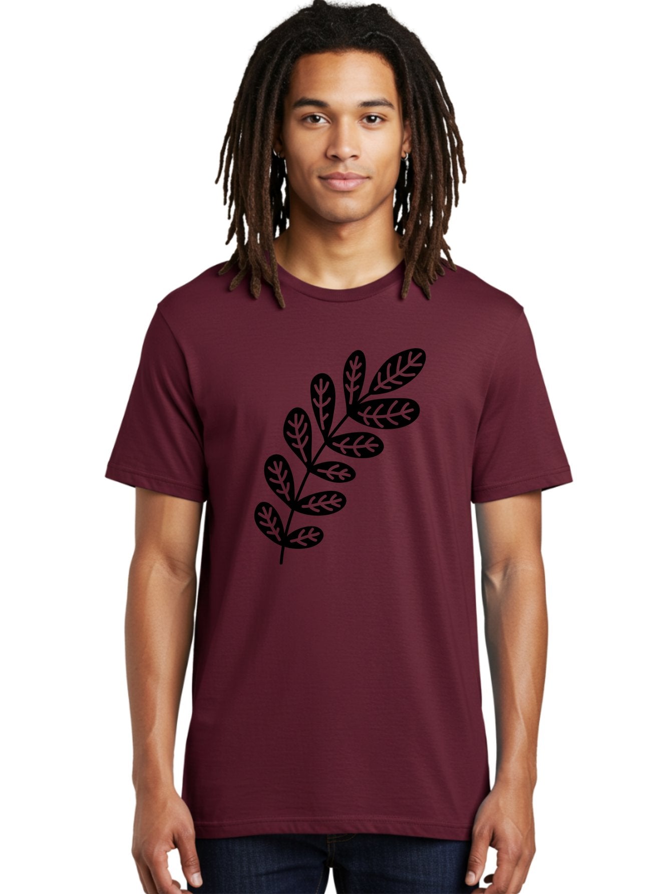 Leafy-Branch-1 Men'S Graphic Tee, 100% Cotton, Comfortable Casual Summer Wear, Machine Washable, Stylized Branch, Leaf Pattern, Modern Design, Abstract Art, Foliage Illustration, Minimalist Decor, Black Silhouettes, Leafy Theme Aac221 18