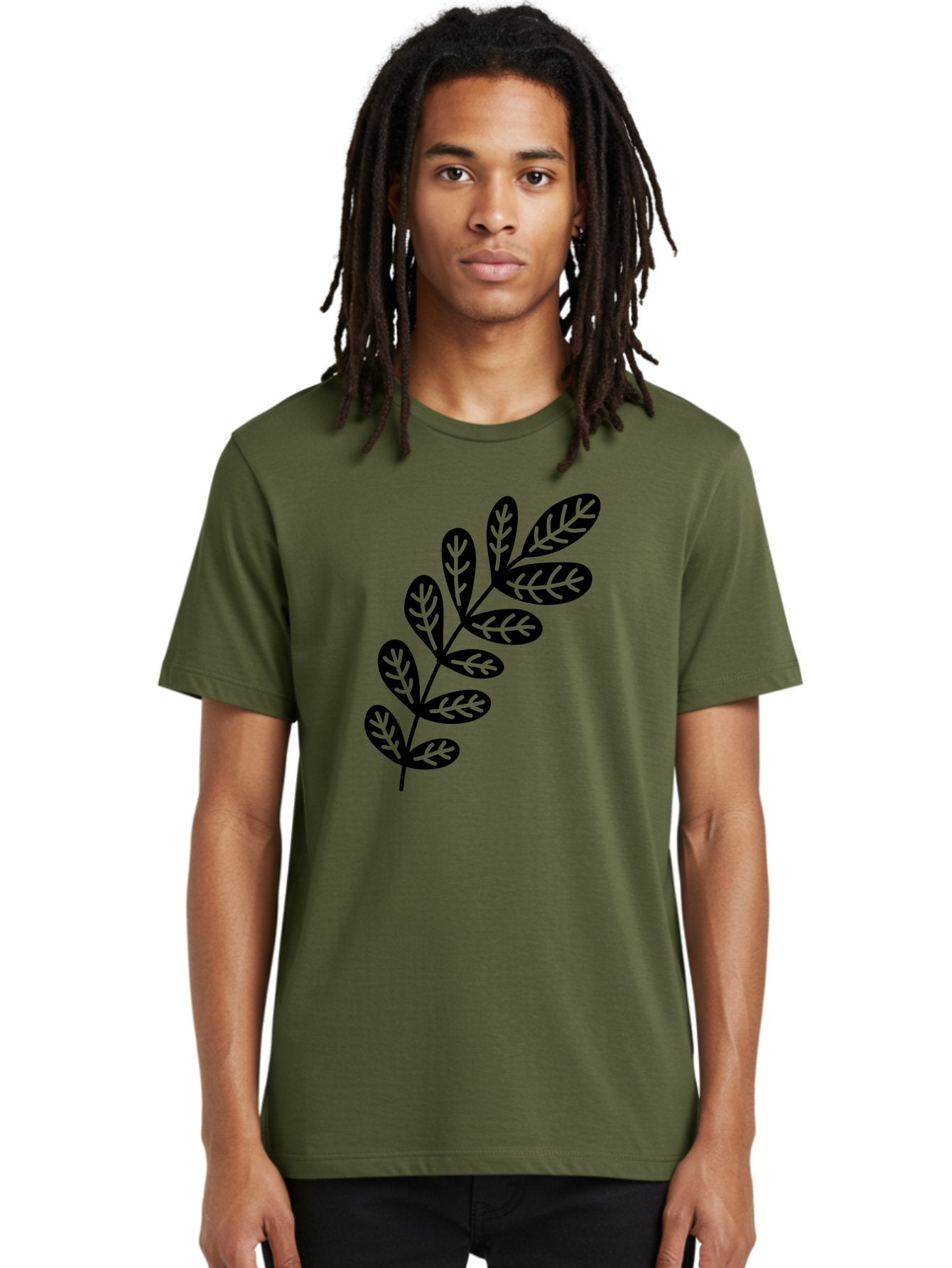 Leafy-Branch-1 Men'S Graphic Tee, 100% Cotton, Comfortable Casual Summer Wear, Machine Washable, Stylized Branch, Leaf Pattern, Modern Design, Abstract Art, Foliage Illustration, Minimalist Decor, Black Silhouettes, Leafy Theme Aac221 16