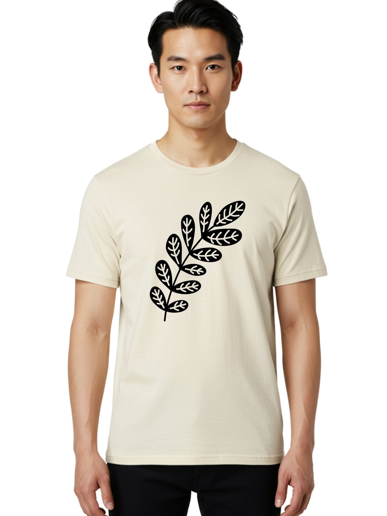 Leafy-Branch-1 Men'S Graphic Tee, 100% Cotton, Comfortable Casual Summer Wear, Machine Washable, Stylized Branch, Leaf Pattern, Modern Design, Abstract Art, Foliage Illustration, Minimalist Decor, Black Silhouettes, Leafy Theme Aac221 22