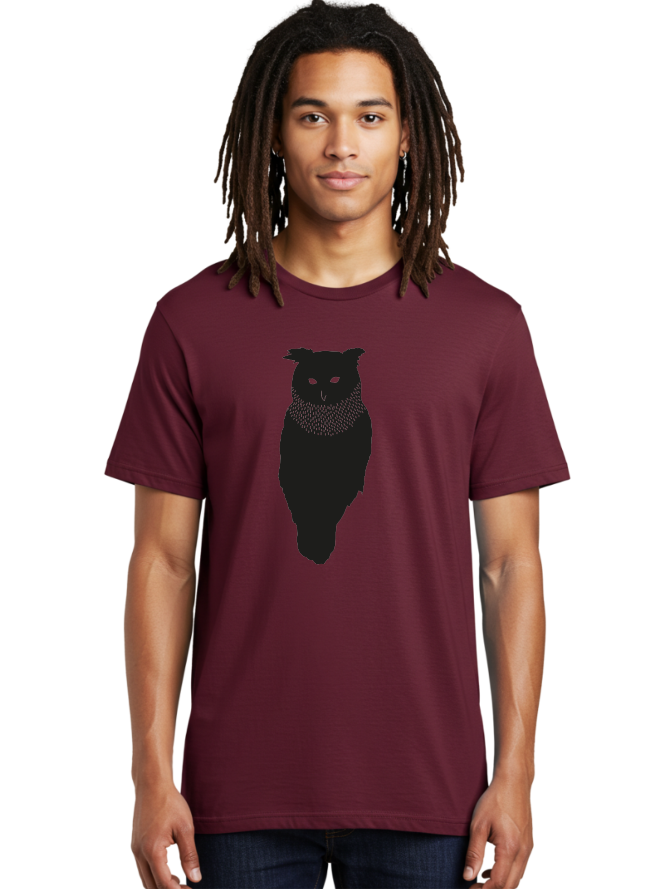 Owl-Silhouette Men'S Graphic Tee, 100% Cotton, Comfortable Casual Summer Wear, Machine Washable, Owl Silhouette, Black Owl, Glowing Eyes, Textured Feathers, Mysterious Animal, Nocturnal Bird, Wildlife Illustration, Symbolic Creature, Dark Art Aac224