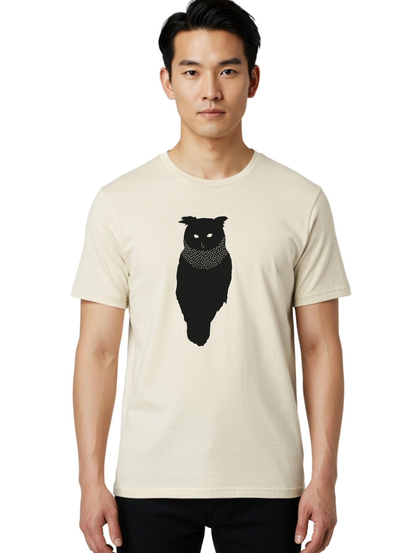 Owl-Silhouette Men'S Graphic Tee, 100% Cotton, Comfortable Casual Summer Wear, Machine Washable, Owl Silhouette, Black Owl, Glowing Eyes, Textured Feathers, Mysterious Animal, Nocturnal Bird, Wildlife Illustration, Symbolic Creature, Dark Art Aac224 19