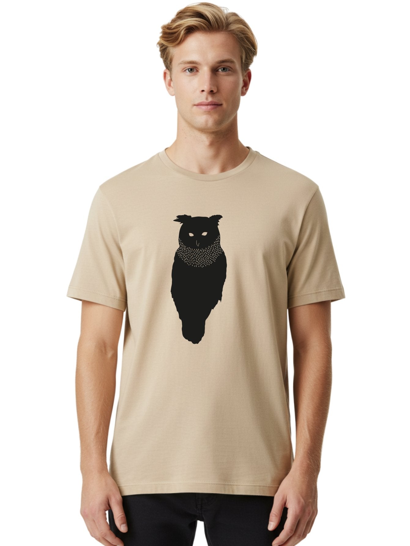 Owl-Silhouette Men'S Graphic Tee, 100% Cotton, Comfortable Casual Summer Wear, Machine Washable, Owl Silhouette, Black Owl, Glowing Eyes, Textured Feathers, Mysterious Animal, Nocturnal Bird, Wildlife Illustration, Symbolic Creature, Dark Art Aac224 27