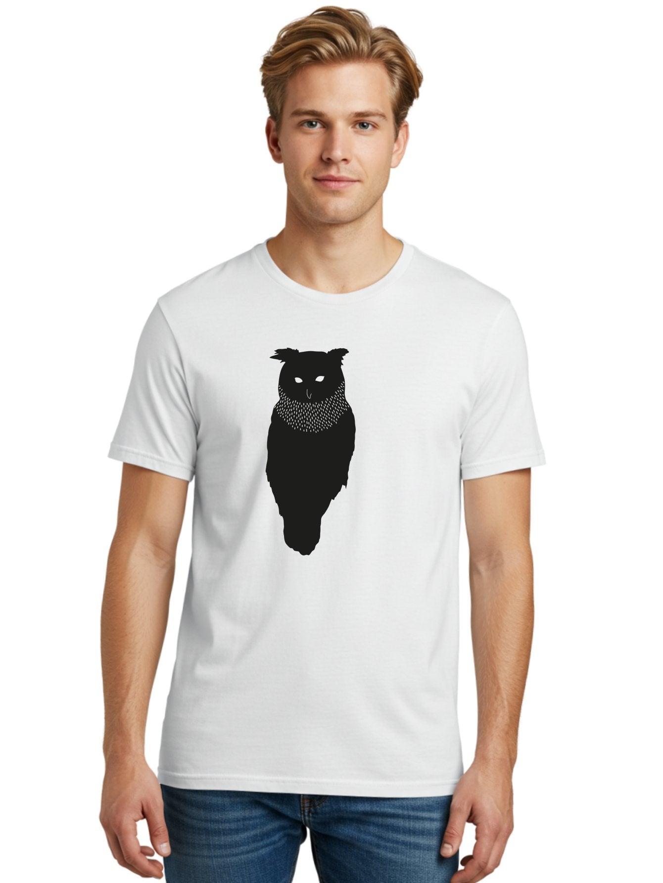 Owl-Silhouette Men'S Graphic Tee, 100% Cotton, Comfortable Casual Summer Wear, Machine Washable, Owl Silhouette, Black Owl, Glowing Eyes, Textured Feathers, Mysterious Animal, Nocturnal Bird, Wildlife Illustration, Symbolic Creature, Dark Art Aac224 22