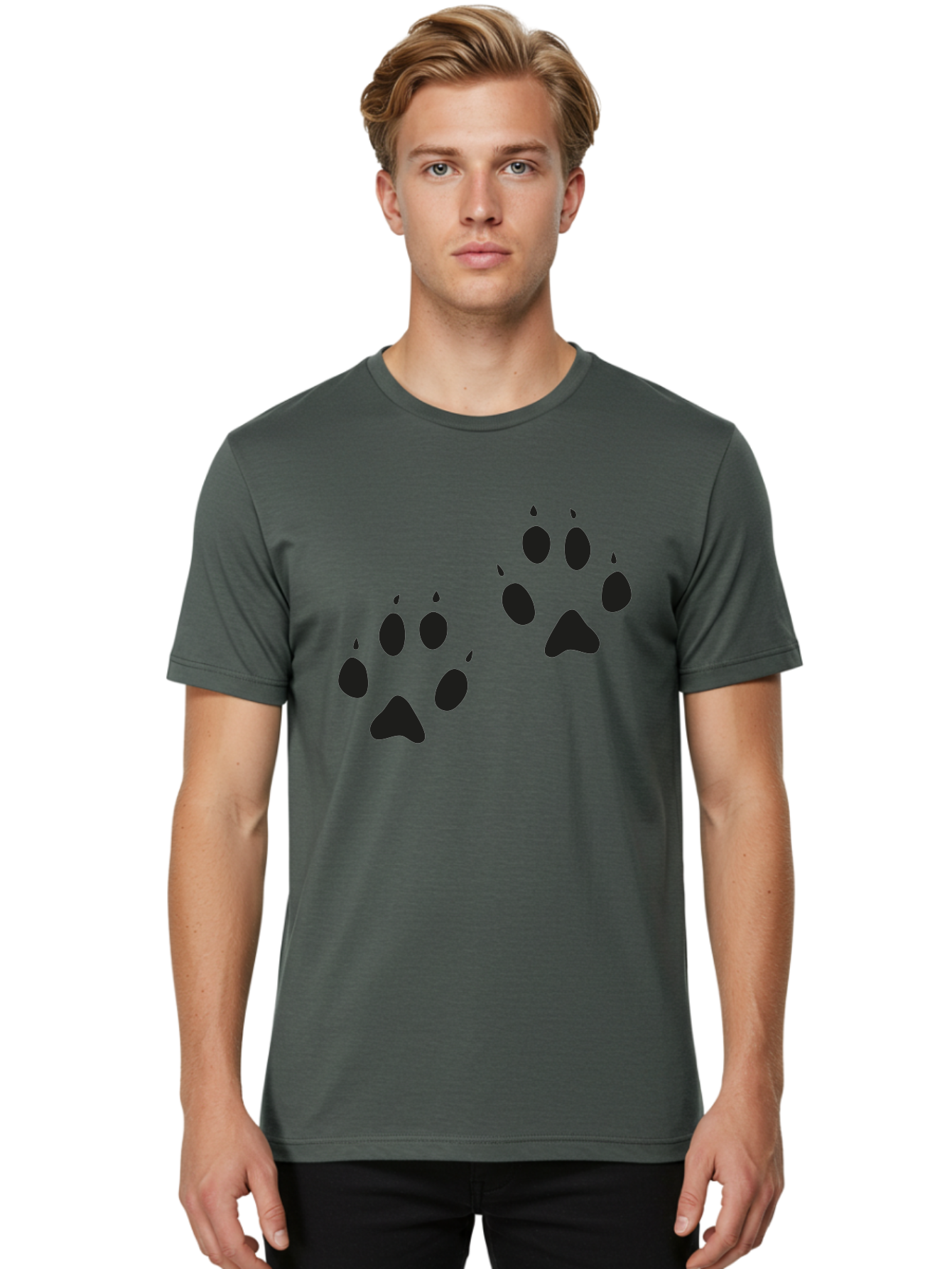 Paw-Prints Men'S Graphic Tee, 100% Cotton, Comfortable Casual Summer Wear, Machine Washable, Cat Paw Prints, Animal Tracks, Paw Print Design, Black Silhouettes, Simple Graphics, Vector Graphics, Pet Theme, Feline Footprints Aac225 22