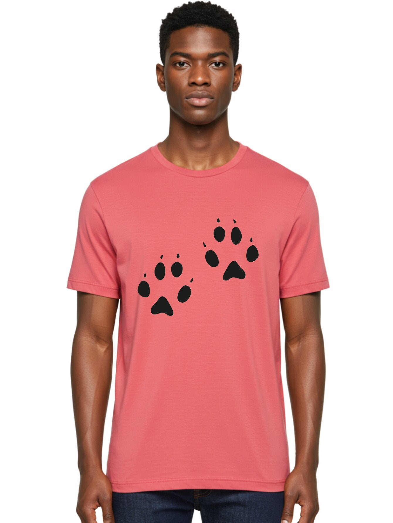 Paw-Prints Men'S Graphic Tee, 100% Cotton, Comfortable Casual Summer Wear, Machine Washable, Cat Paw Prints, Animal Tracks, Paw Print Design, Black Silhouettes, Simple Graphics, Vector Graphics, Pet Theme, Feline Footprints Aac225 29