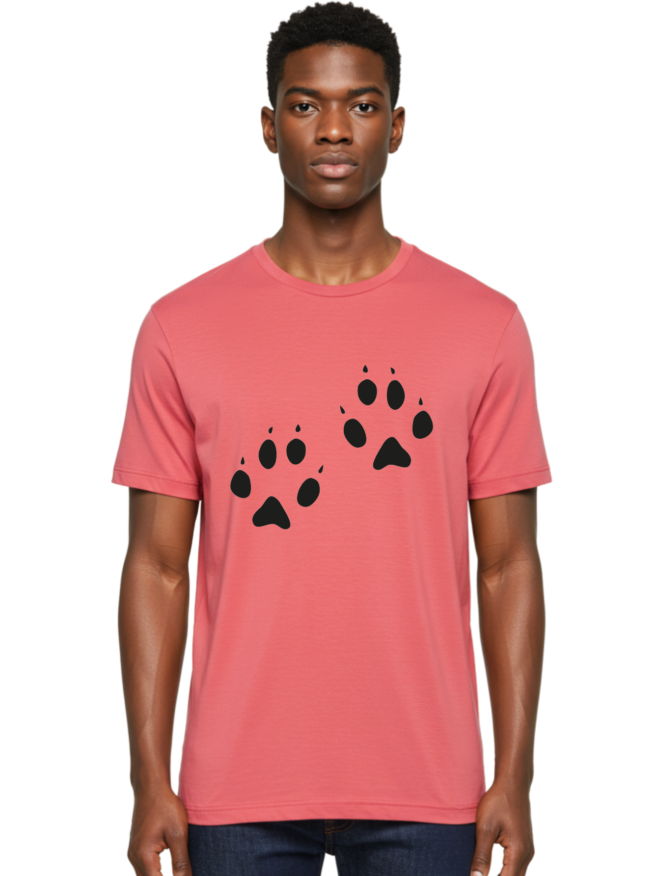 Paw-Prints Men'S Graphic Tee, 100% Cotton, Comfortable Casual Summer Wear, Machine Washable, Cat Paw Prints, Animal Tracks, Paw Print Design, Black Silhouettes, Simple Graphics, Vector Graphics, Pet Theme, Feline Footprints Aac225 4