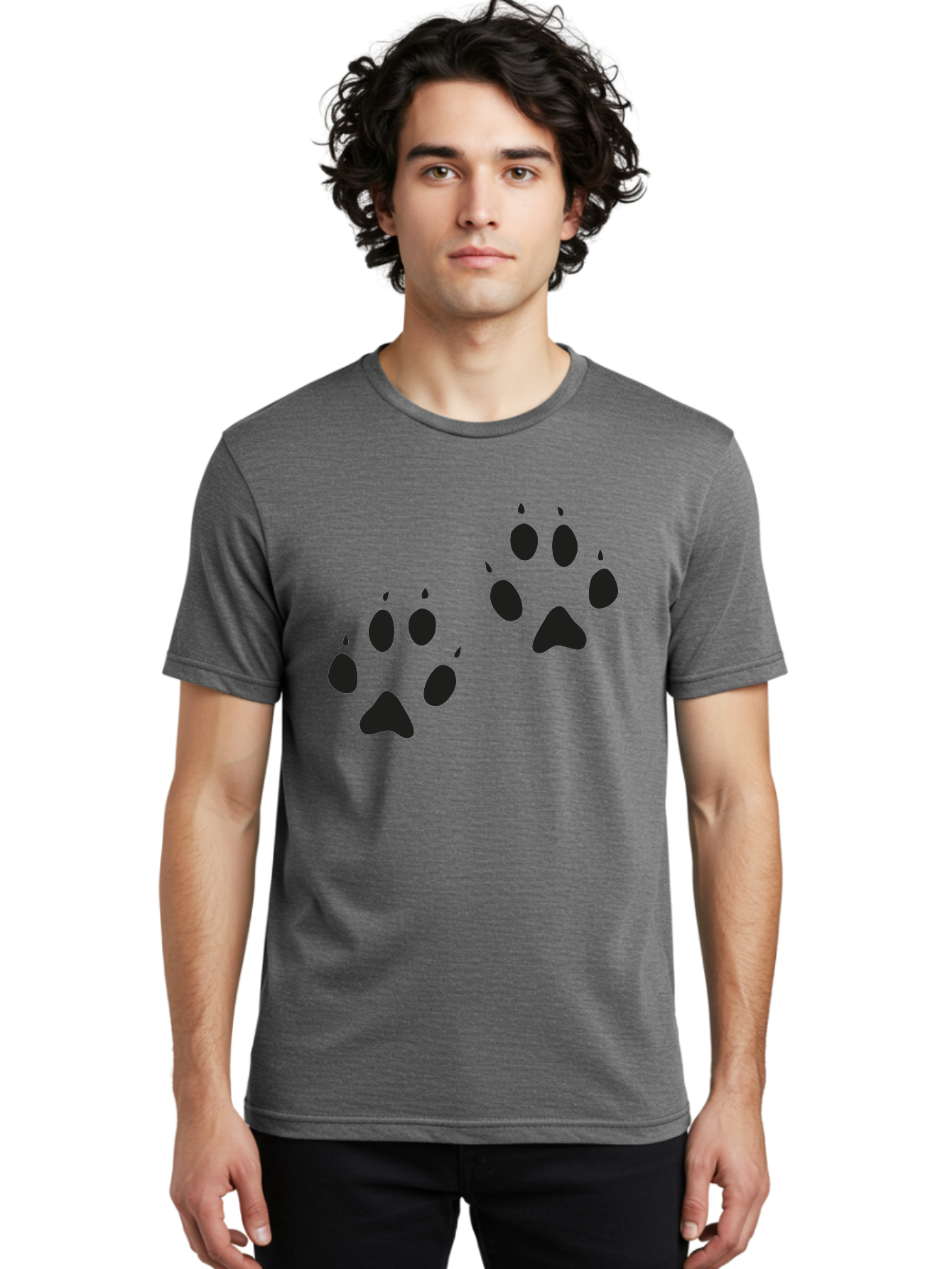 Paw-Prints Men'S Graphic Tee, 100% Cotton, Comfortable Casual Summer Wear, Machine Washable, Cat Paw Prints, Animal Tracks, Paw Print Design, Black Silhouettes, Simple Graphics, Vector Graphics, Pet Theme, Feline Footprints Aac225 28