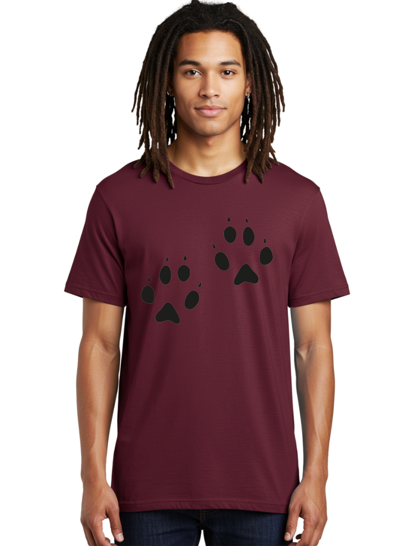 Paw-Prints Men'S Graphic Tee, 100% Cotton, Comfortable Casual Summer Wear, Machine Washable, Cat Paw Prints, Animal Tracks, Paw Print Design, Black Silhouettes, Simple Graphics, Vector Graphics, Pet Theme, Feline Footprints Aac225 6