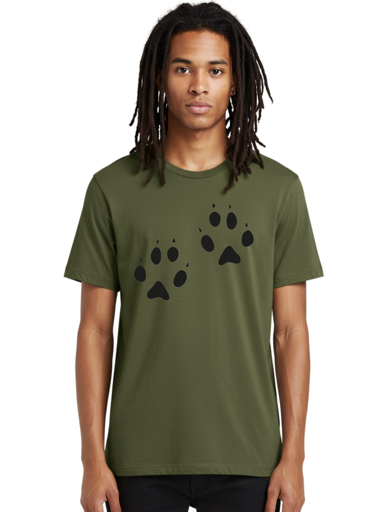 Paw-Prints Men'S Graphic Tee, 100% Cotton, Comfortable Casual Summer Wear, Machine Washable, Cat Paw Prints, Animal Tracks, Paw Print Design, Black Silhouettes, Simple Graphics, Vector Graphics, Pet Theme, Feline Footprints Aac225 24