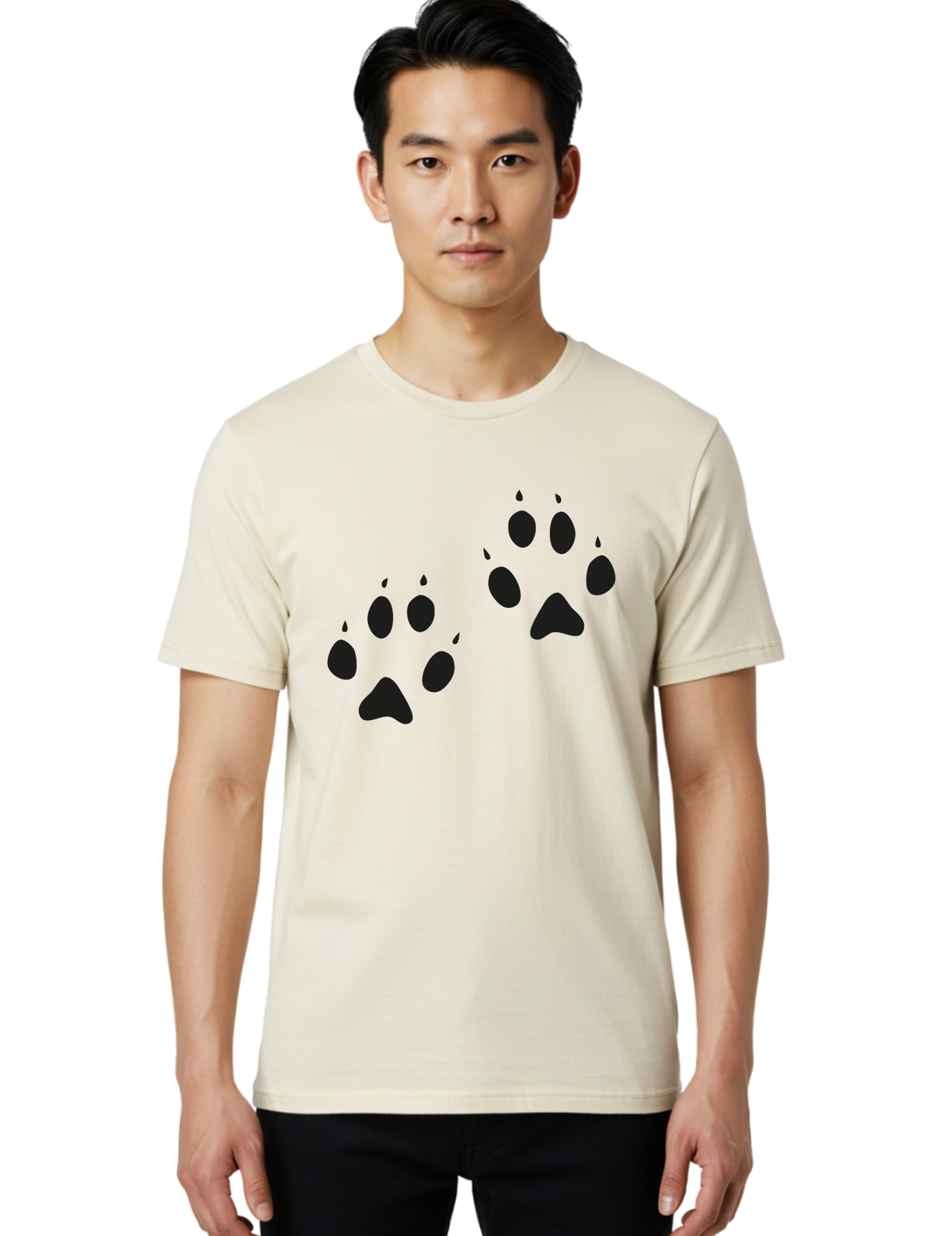 Paw-Prints Men'S Graphic Tee, 100% Cotton, Comfortable Casual Summer Wear, Machine Washable, Cat Paw Prints, Animal Tracks, Paw Print Design, Black Silhouettes, Simple Graphics, Vector Graphics, Pet Theme, Feline Footprints Aac225 30