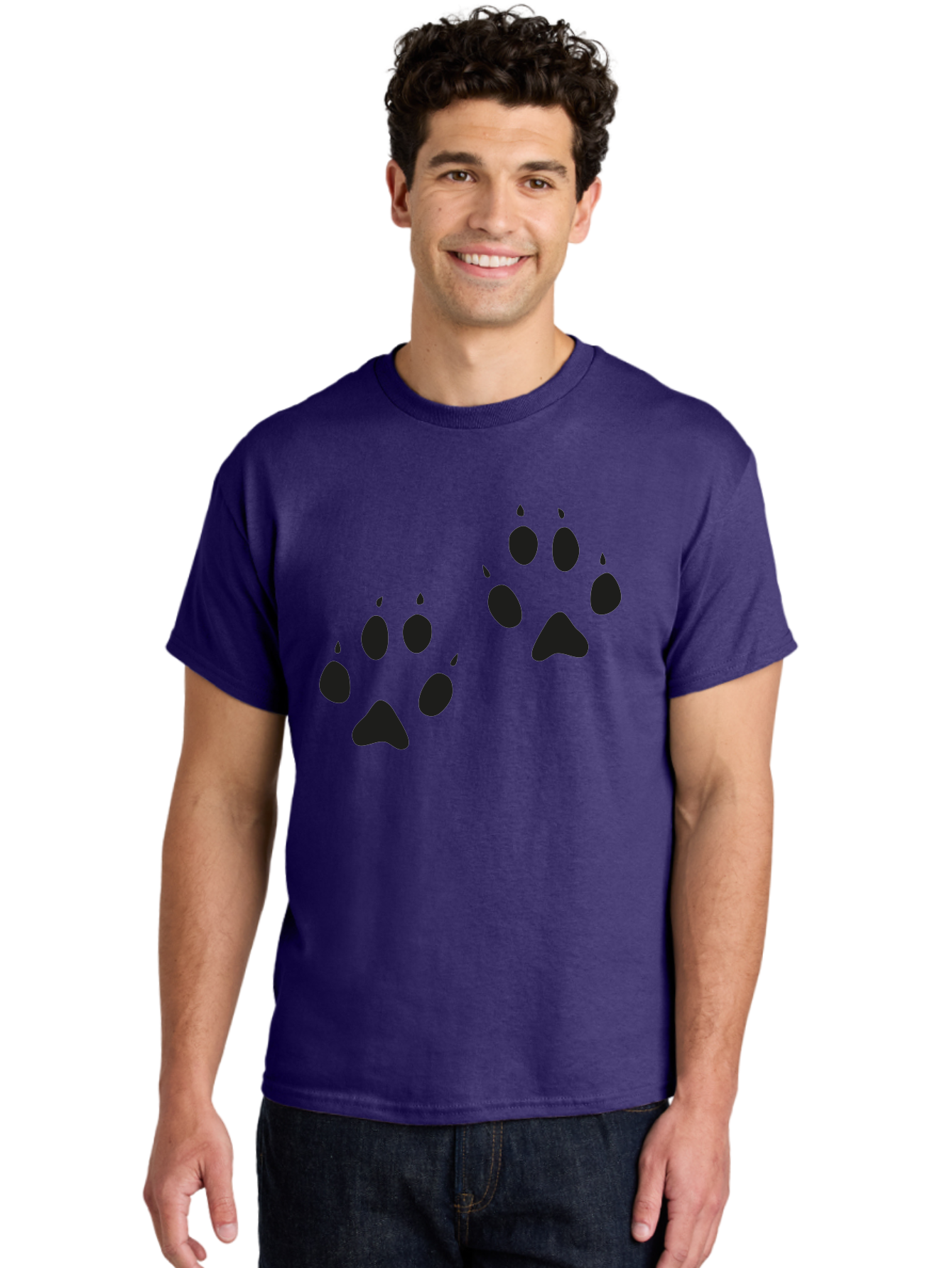 Paw-Prints Men'S Graphic Tee, 100% Cotton, Comfortable Casual Summer Wear, Machine Washable, Cat Paw Prints, Animal Tracks, Paw Print Design, Black Silhouettes, Simple Graphics, Vector Graphics, Pet Theme, Feline Footprints Aac225 12