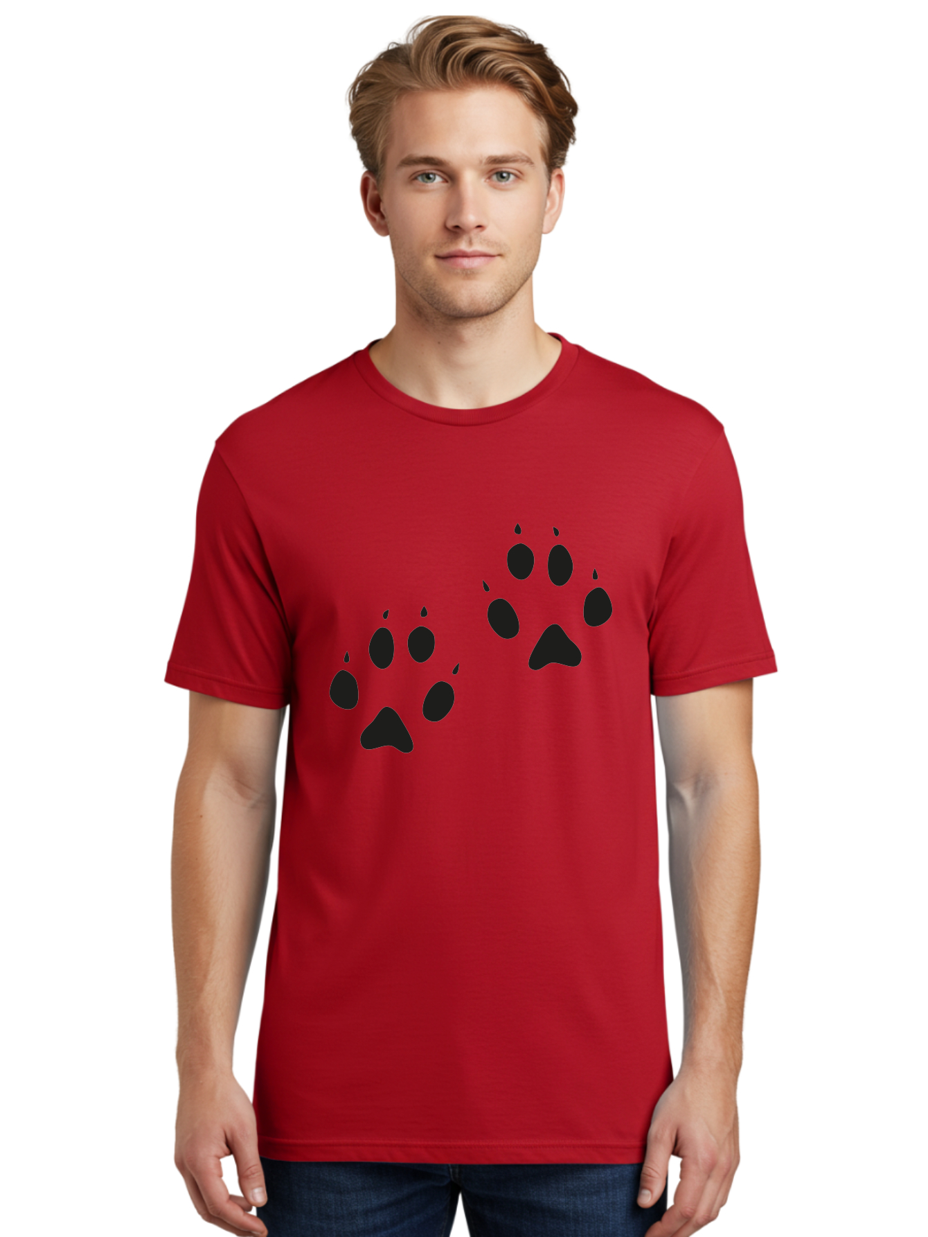 Paw-Prints Men'S Graphic Tee, 100% Cotton, Comfortable Casual Summer Wear, Machine Washable, Cat Paw Prints, Animal Tracks, Paw Print Design, Black Silhouettes, Simple Graphics, Vector Graphics, Pet Theme, Feline Footprints Aac225 8